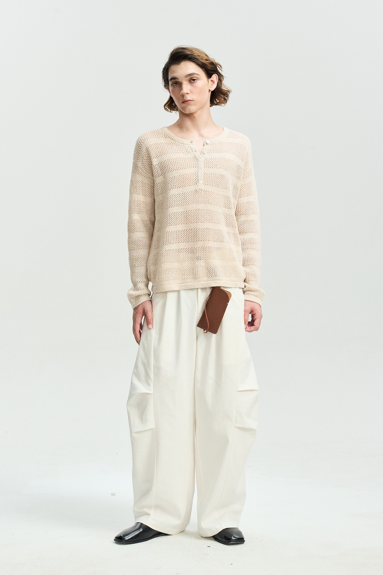 LEONSENSE Modern Curved Paneled Tencel-Cotton Pants