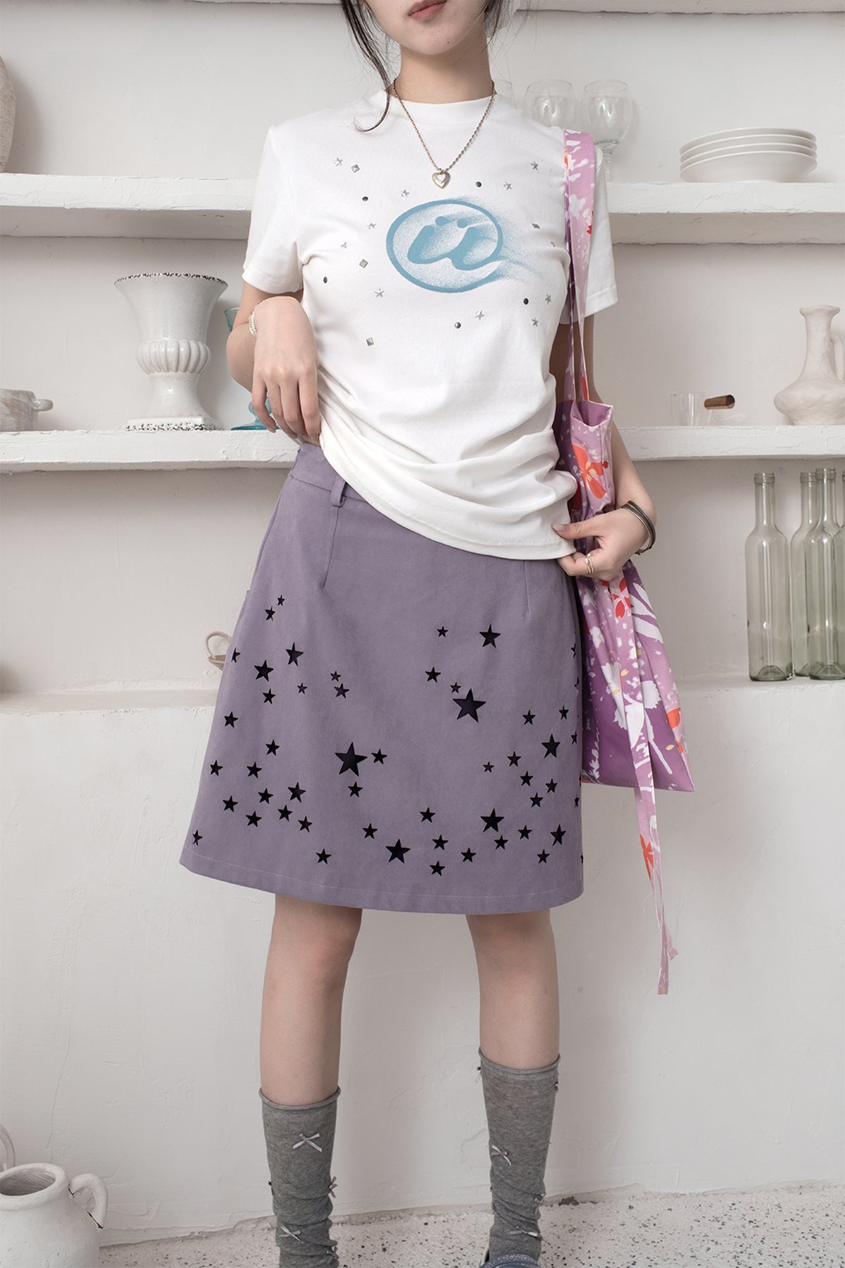 HSUSE Cut-Out Star Faux Suede Mini Skirt