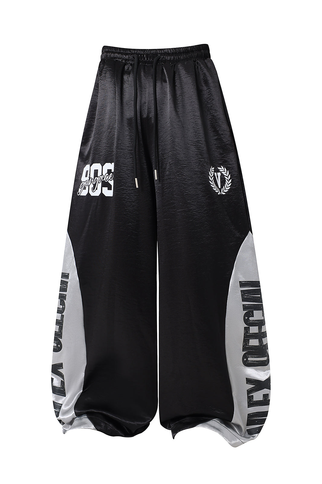 FREE CENTER Spliced Glossy Wide-Leg Sweatpants
