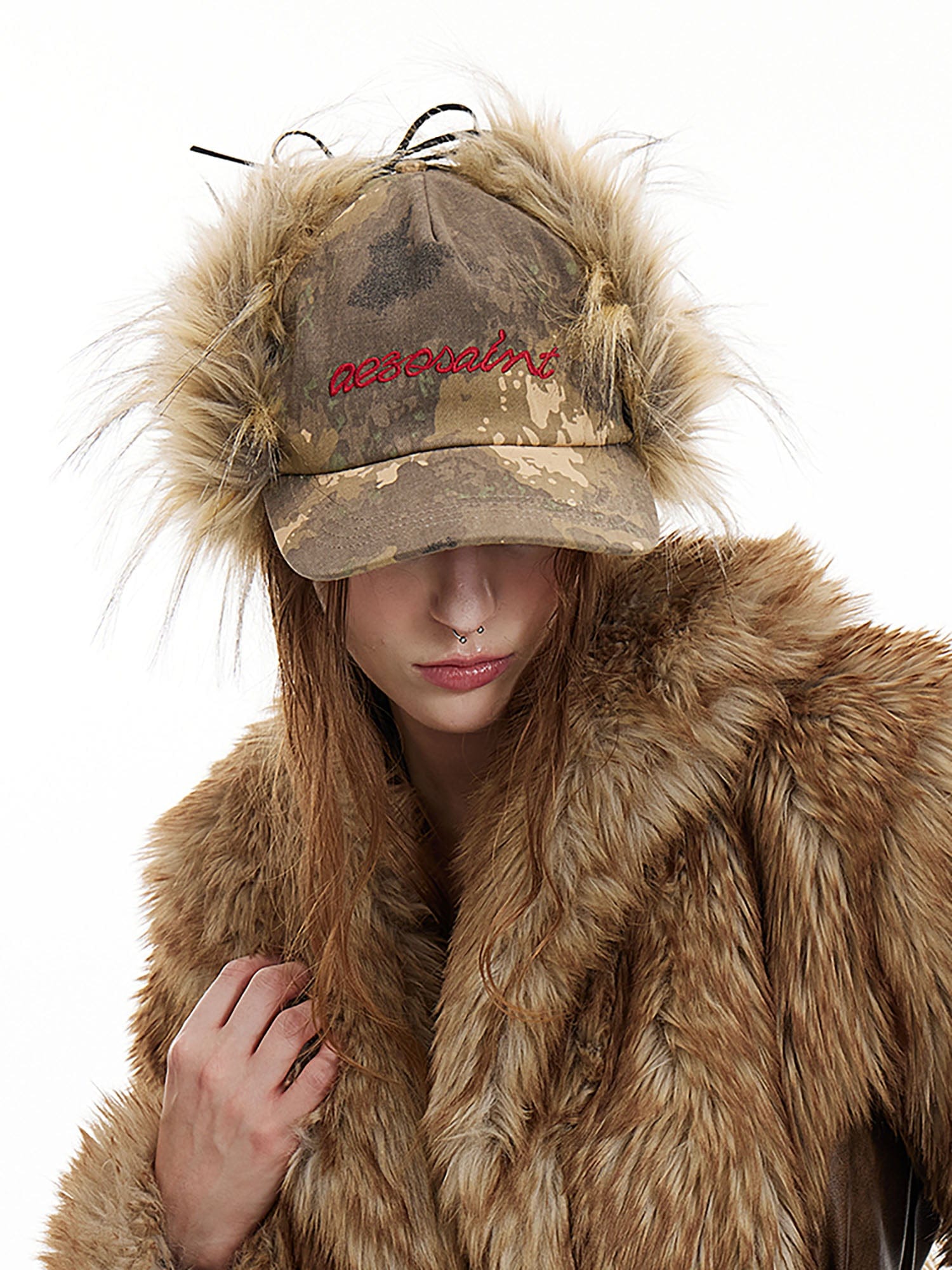 AE30 SAINT Camo Faux Fur-Trim Cap