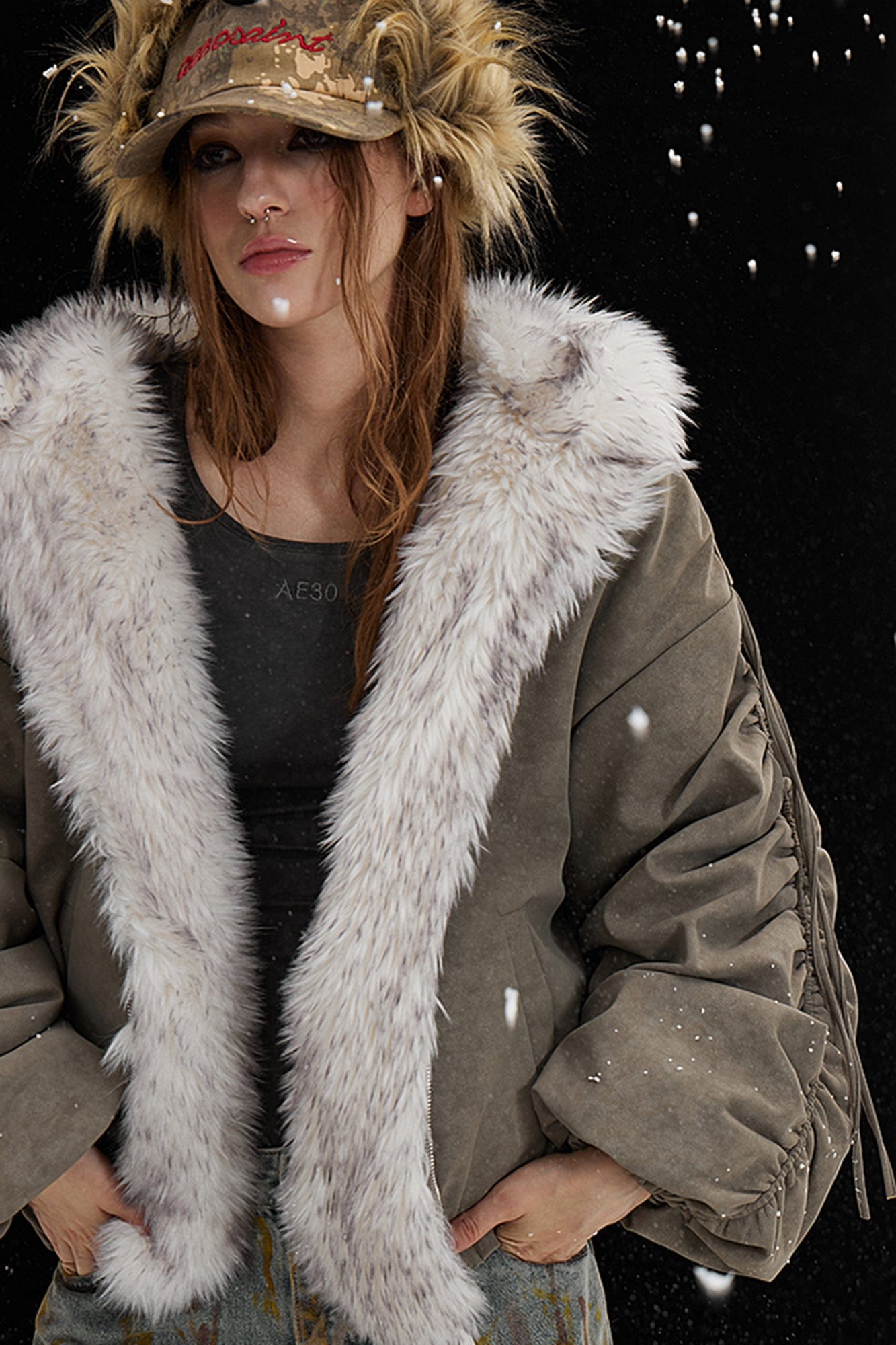 AE30 SAINT Reversible Suede Faux Fur Lining Coat