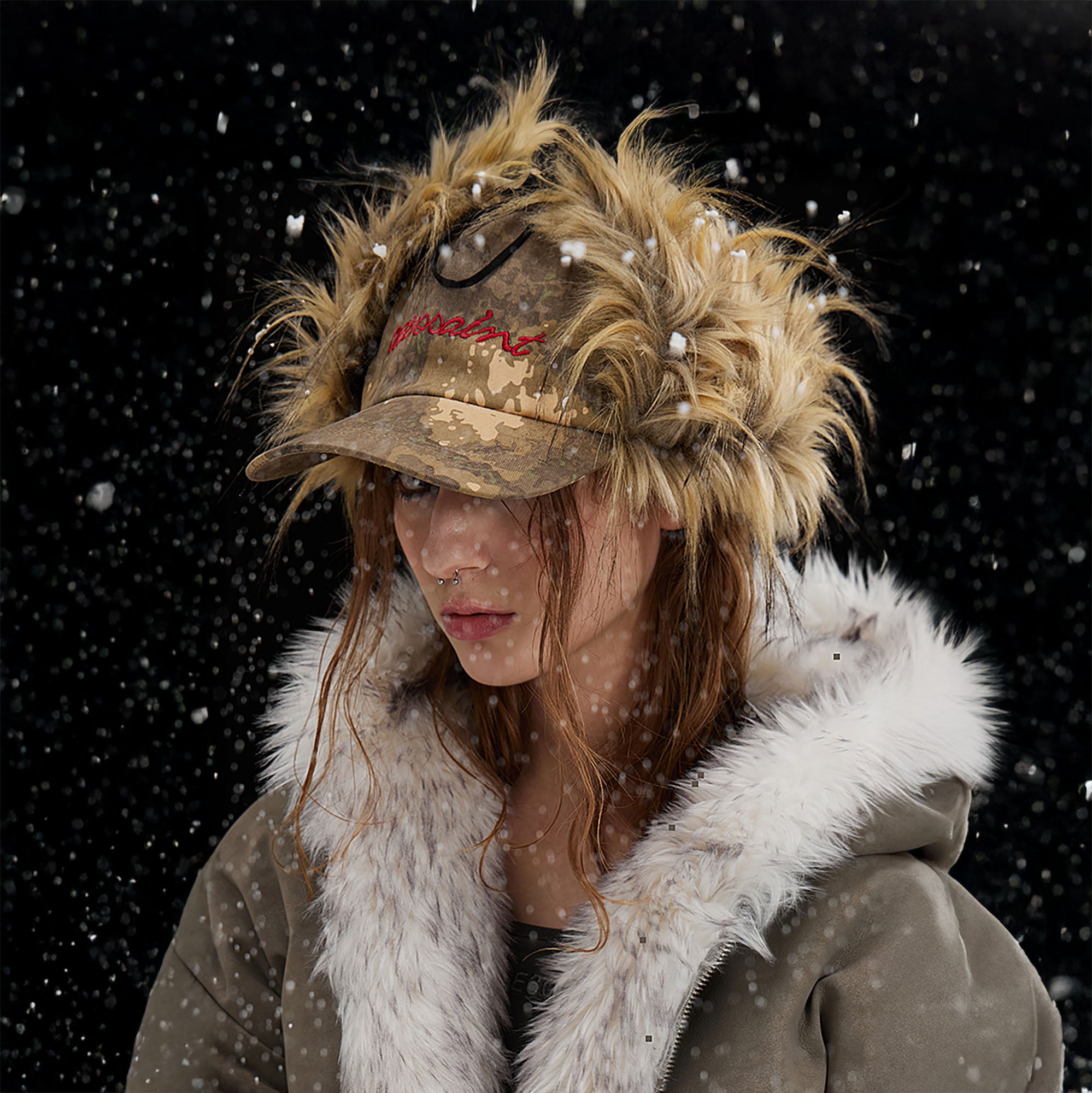 AE30 SAINT Camo Faux Fur-Trim Cap