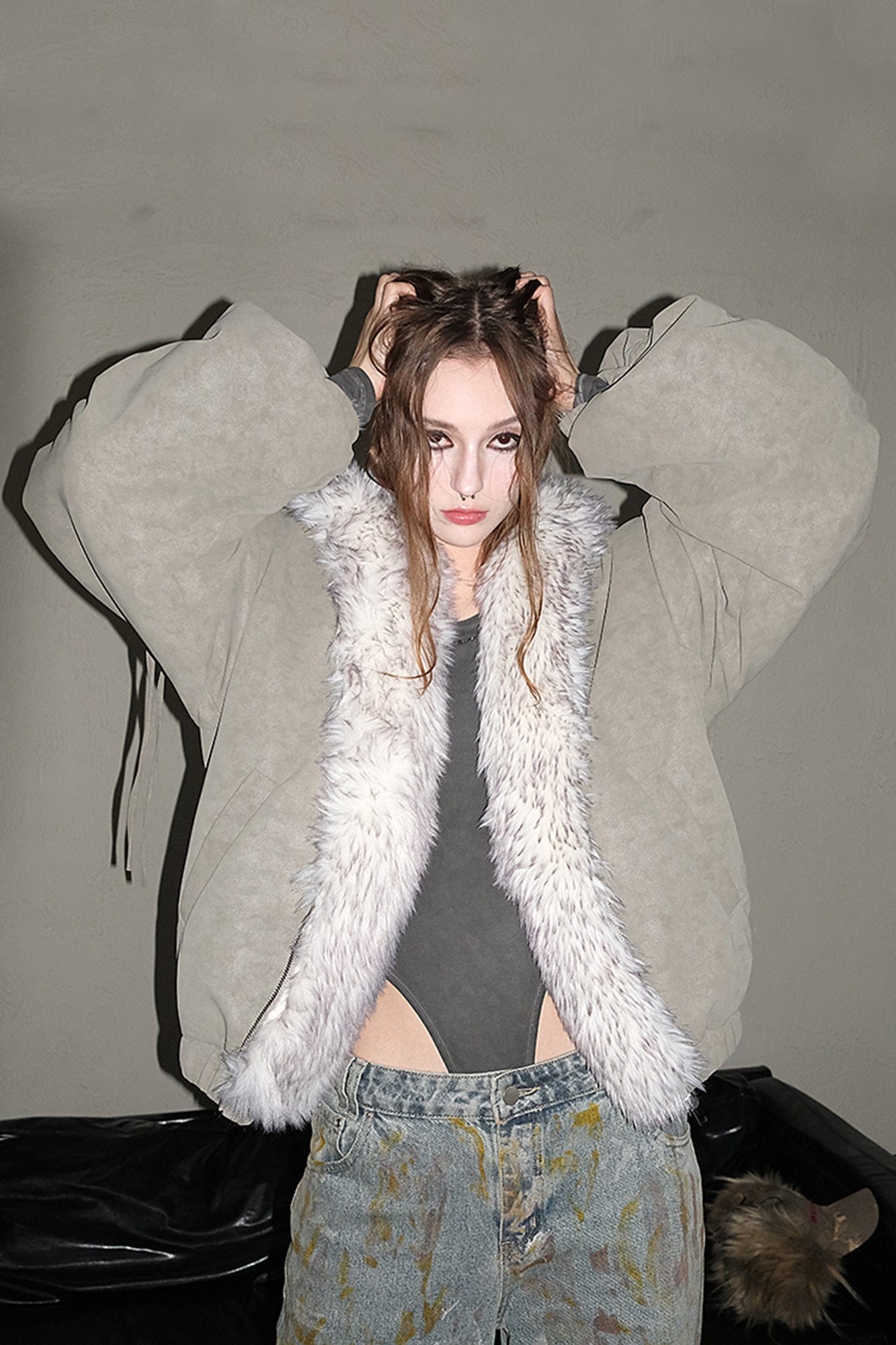 AE30 SAINT Reversible Suede Faux Fur Lining Coat