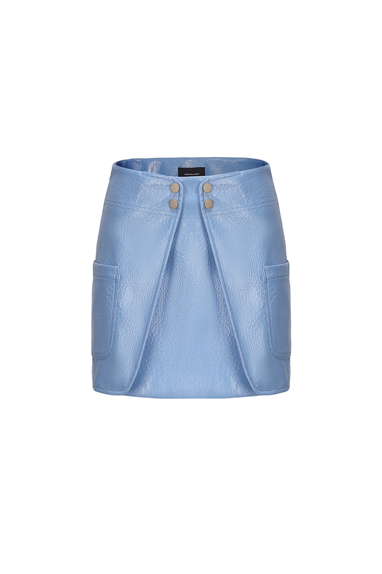 VANN VALRENCE Faux Leather Overlay Flap Mini Skirt