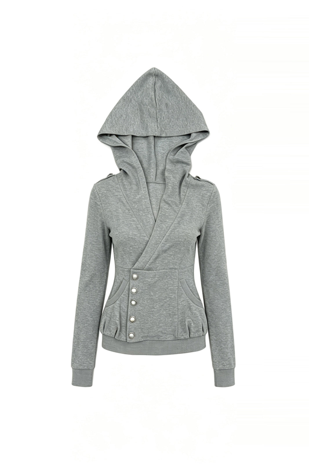 FAYCHUI Wrap-Front Button Hoodie