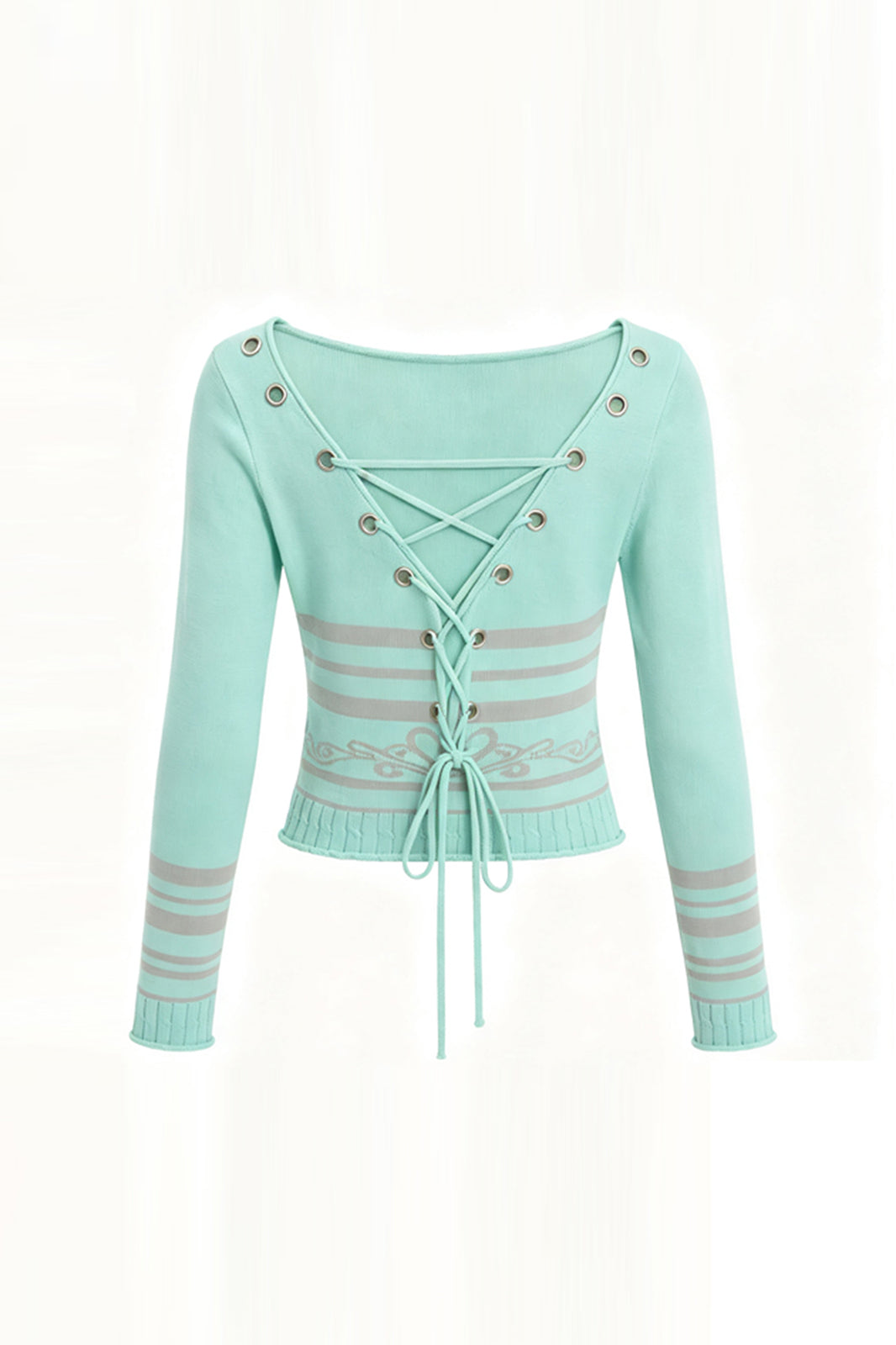 FAYCHUI Lace-Up Reversible Striped Knit Long-Sleeve-Tee
