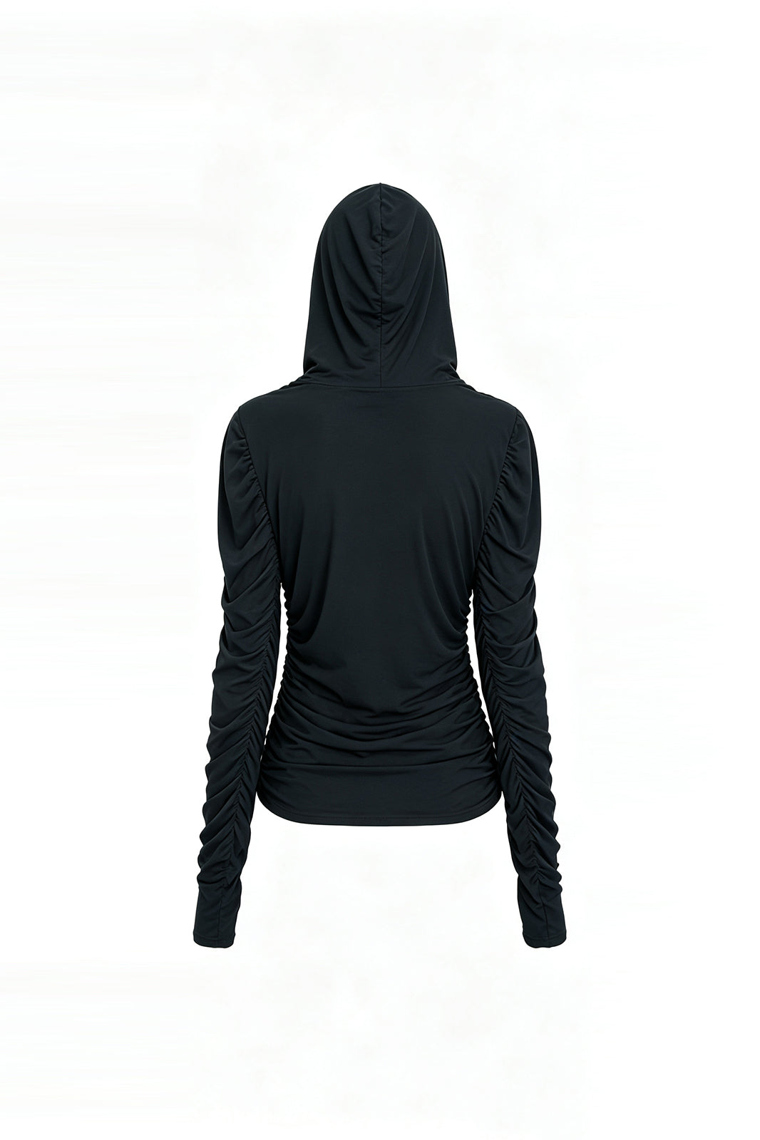 FAYCHUI Ruched Ruffle-Front Zip-Up Hoodie
