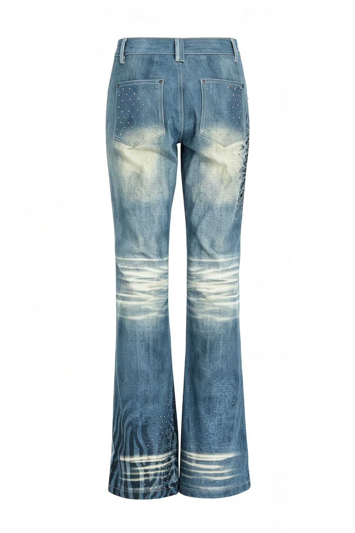 FAYCHUI Washed Leopard-Print Distressed Slim Flared Jeans