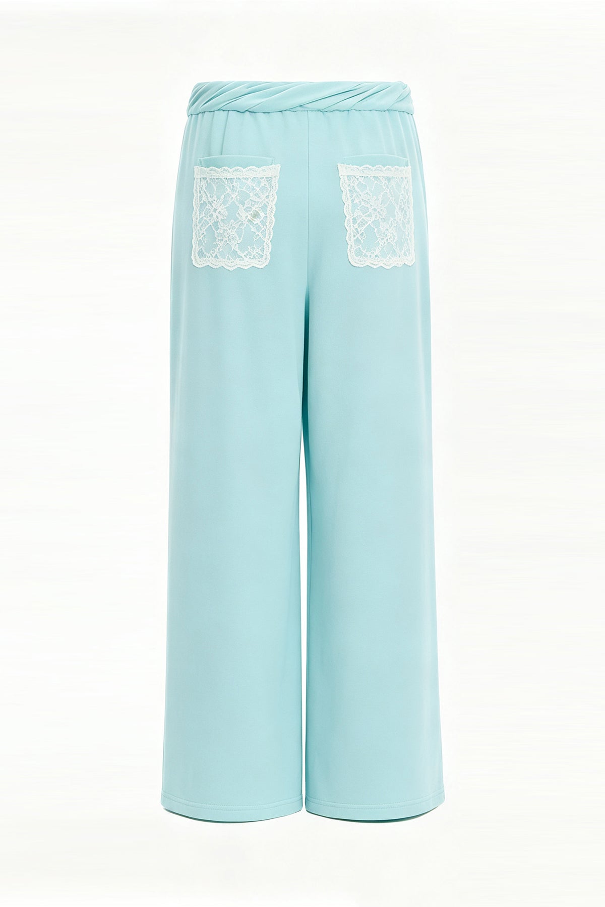 FAYCHUI Graphic Lace-Pocket Wide-Leg Sweatpants Mint Green