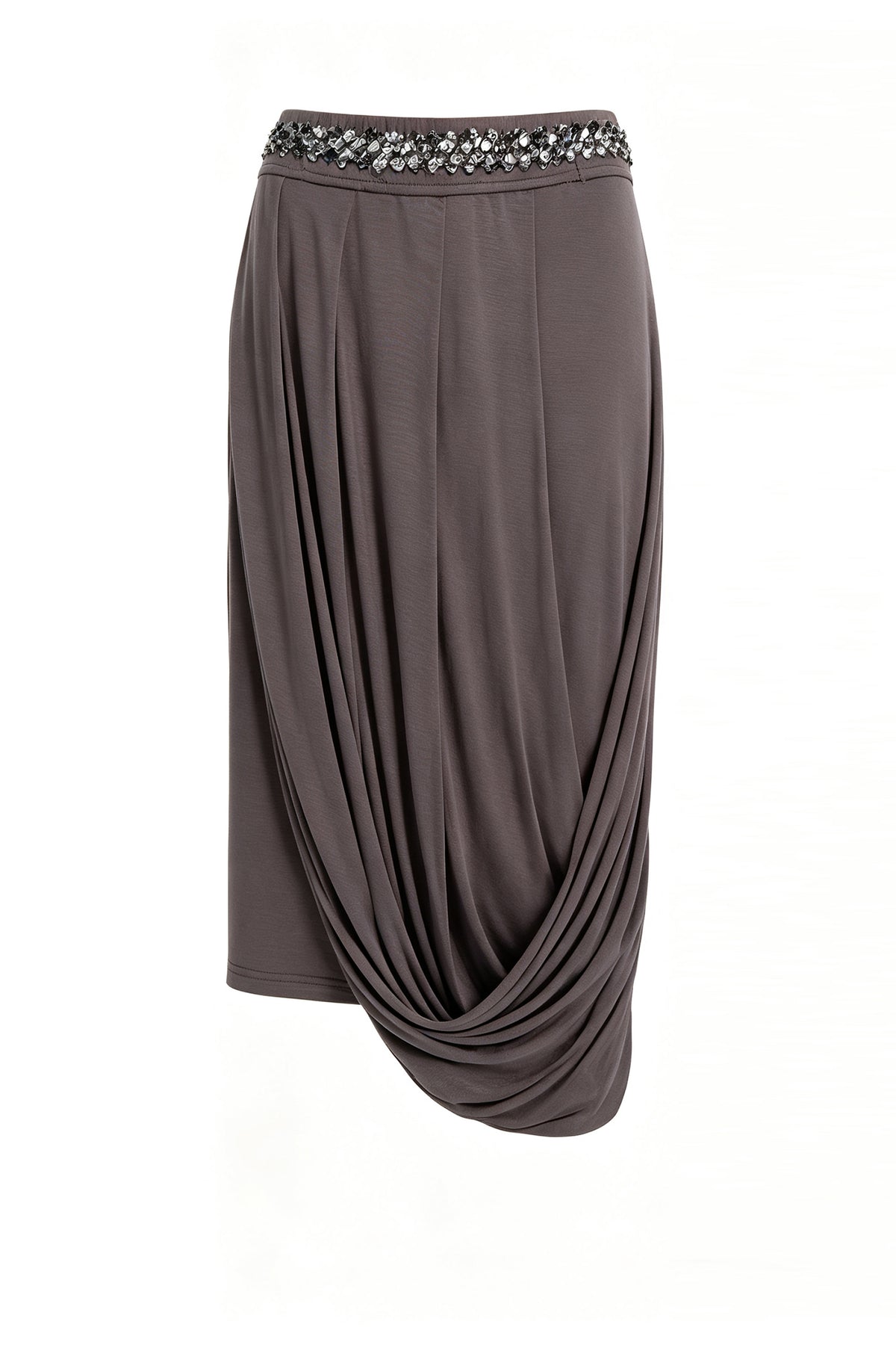 FAYCHUI Diamond Waist Draped Midi Skirt