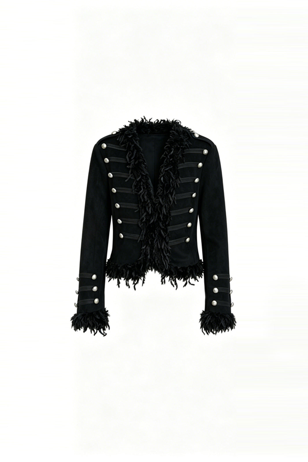 FAYCHUI Feather-Trim Button-Front Slim Napoleon Jacket