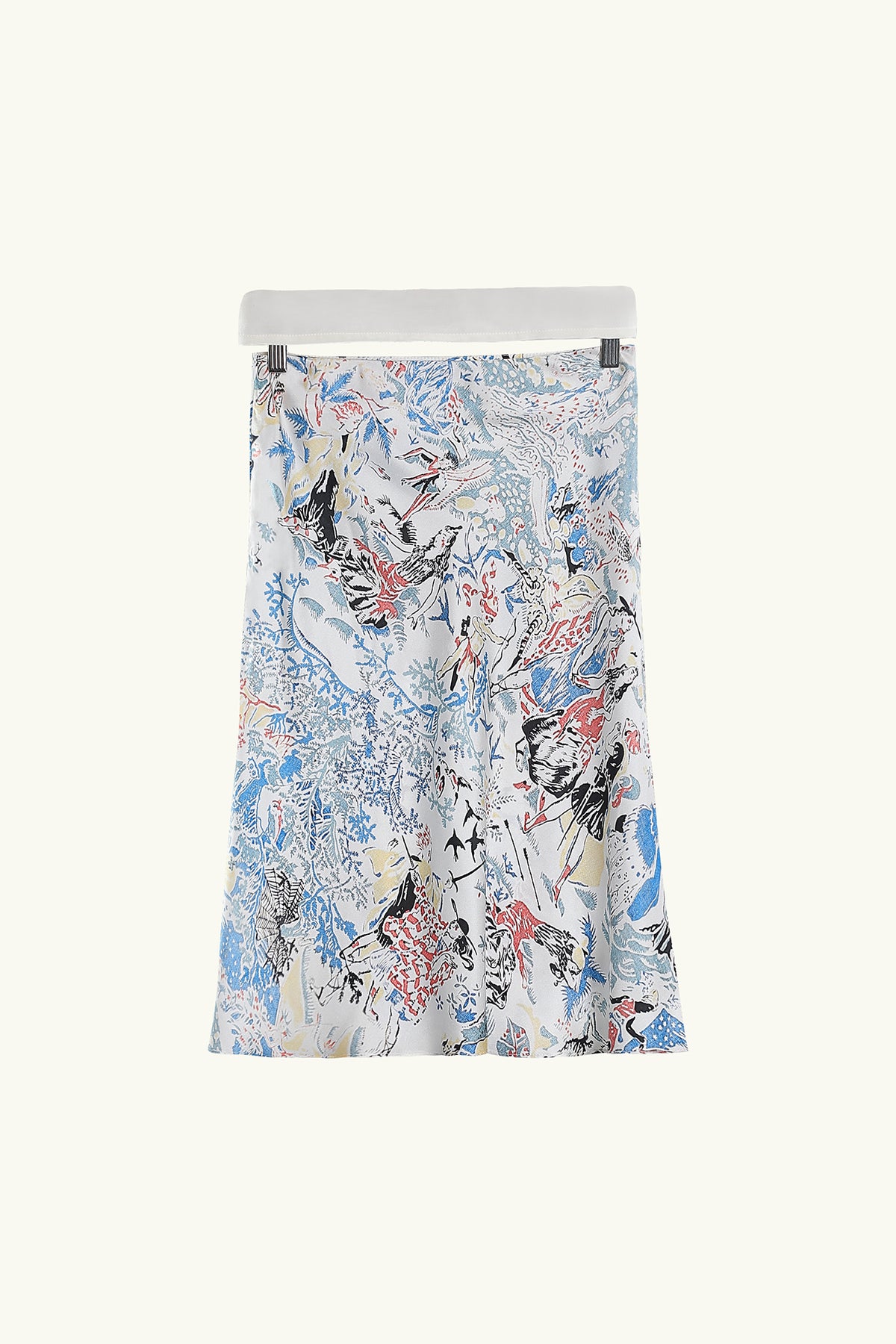 WINGFREE Retro Silk Floral Print Bias-Cut Midi Skirt