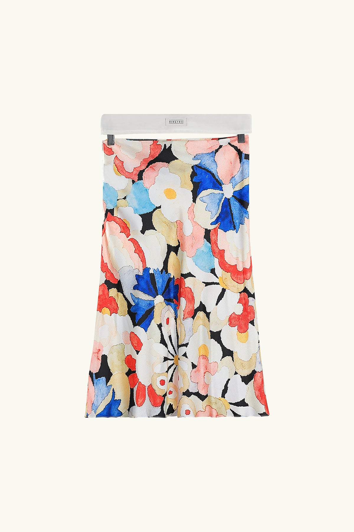 WINGFREE Retro Silk Floral Print Bias-Cut Midi Skirt