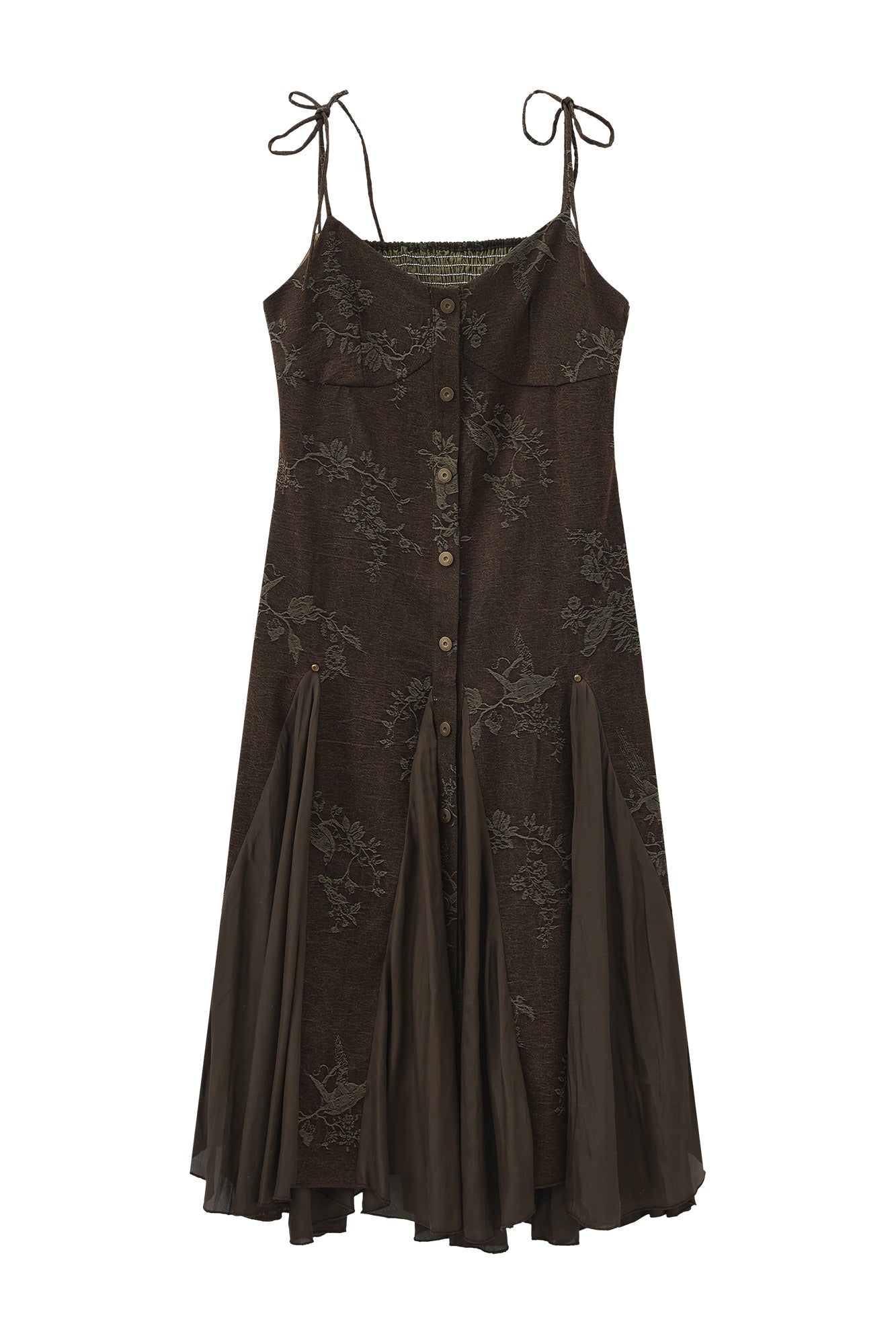 JIUWU PARK Floral Jacquard Sheer Panel Slip Dress