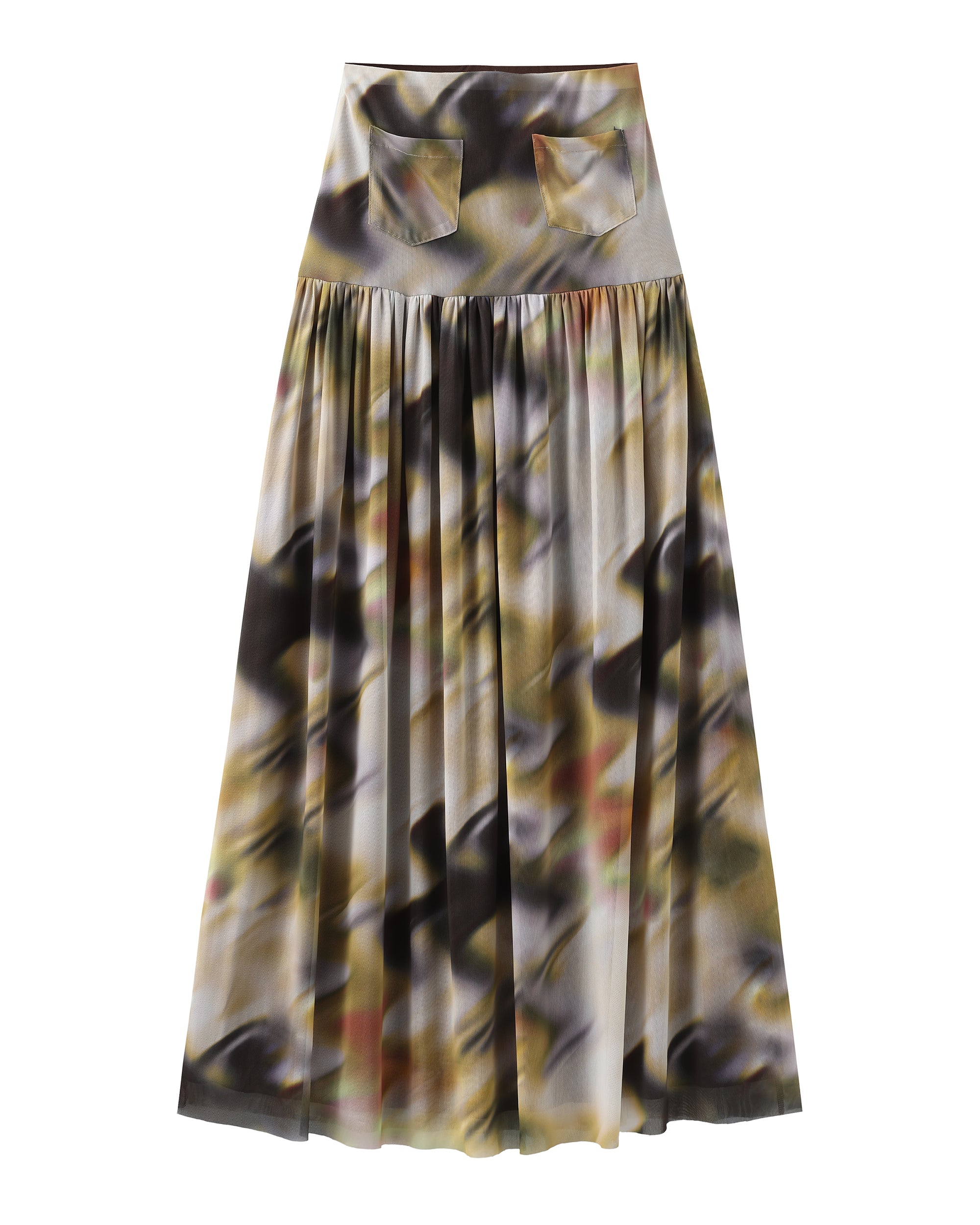 JIUWU PARK Blurred Print Gathered Maxi Skirt