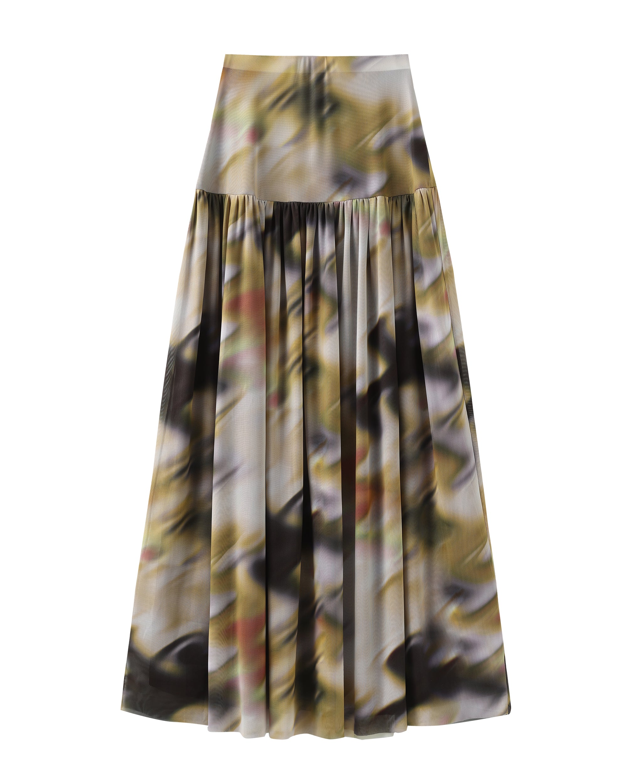 JIUWU PARK Blurred Print Gathered Maxi Skirt