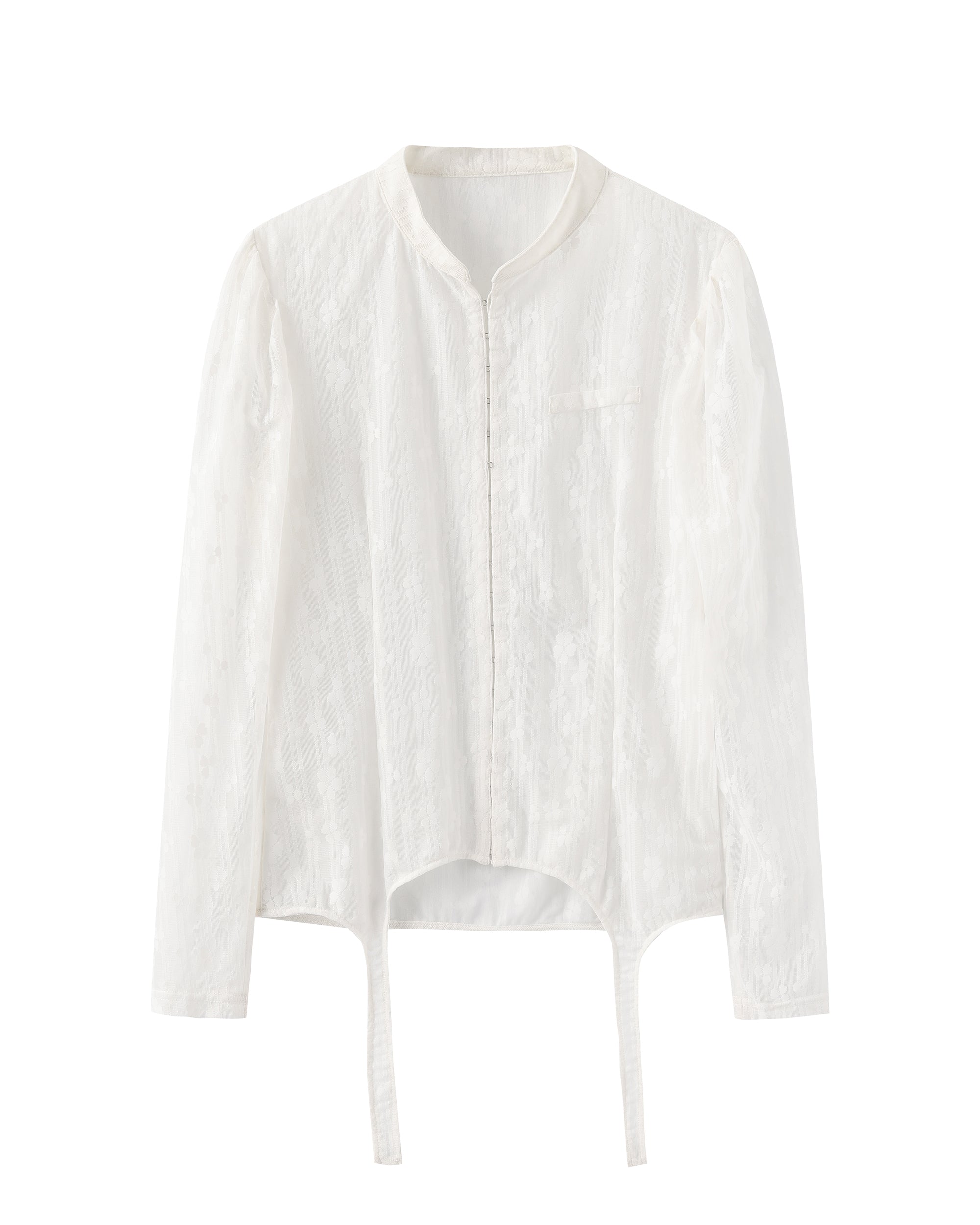 JIUWU PARK Lace Puff Sleeve Fitted Cardigan