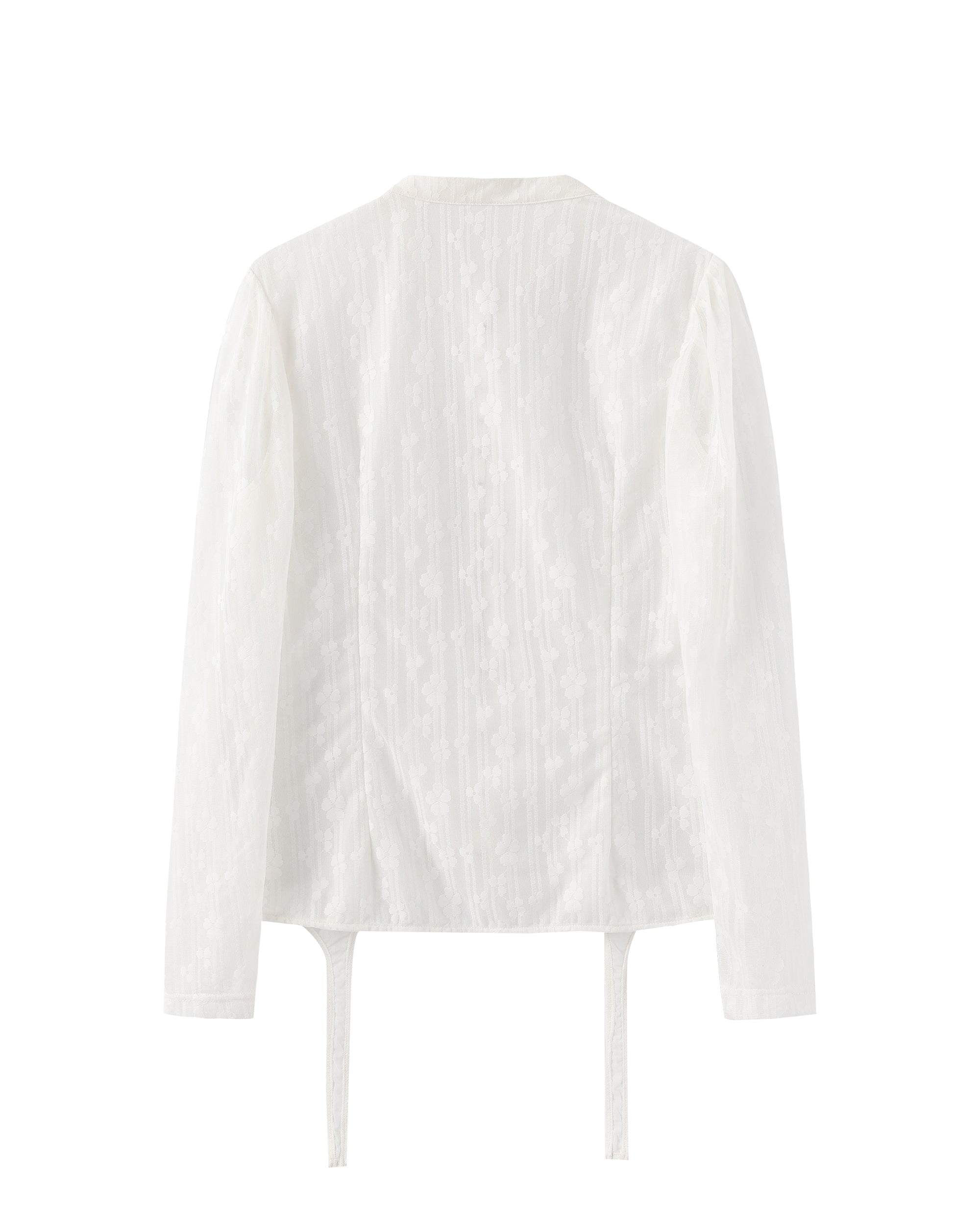 JIUWU PARK Lace Puff Sleeve Fitted Cardigan