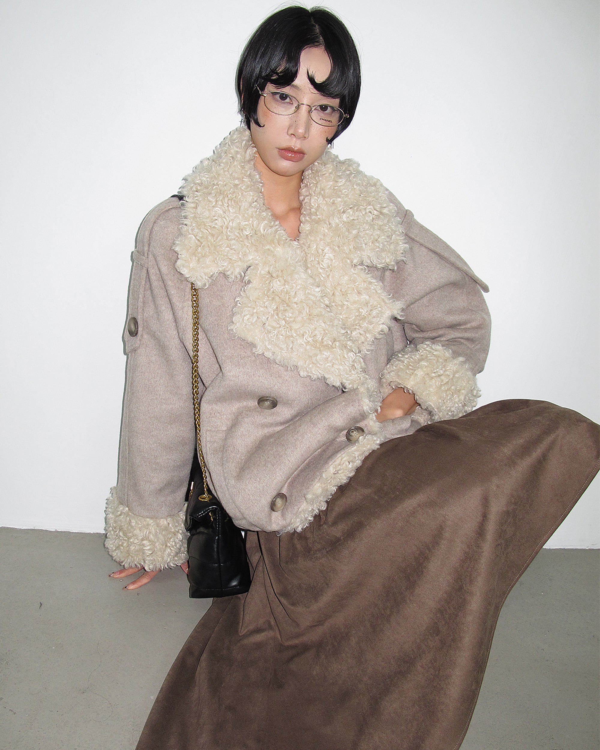 AE30 SAINT Sherpa Lining Double-Breasted Wool-Blend Coat