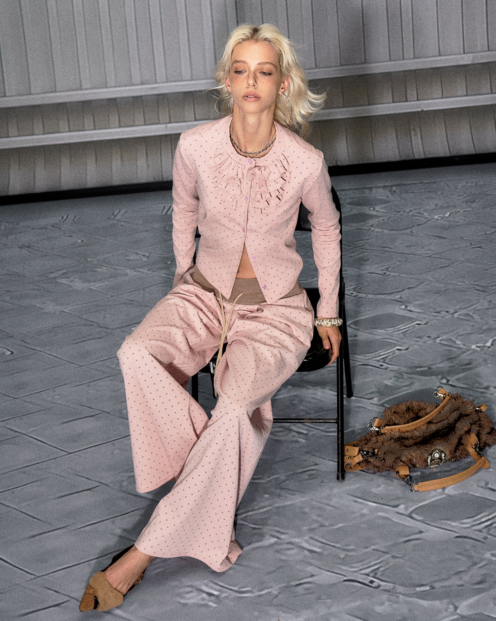 THE NEVERMORE Polka Dot Ruffled Button Top