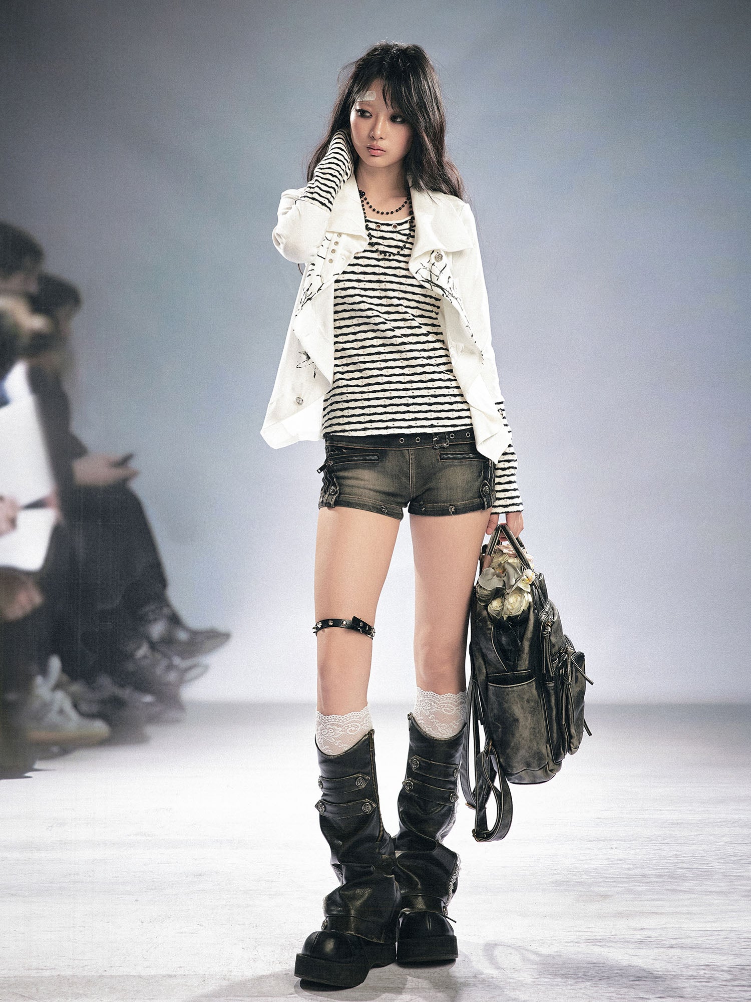 CESTNOUS Faux Layered Distressed Striped Top