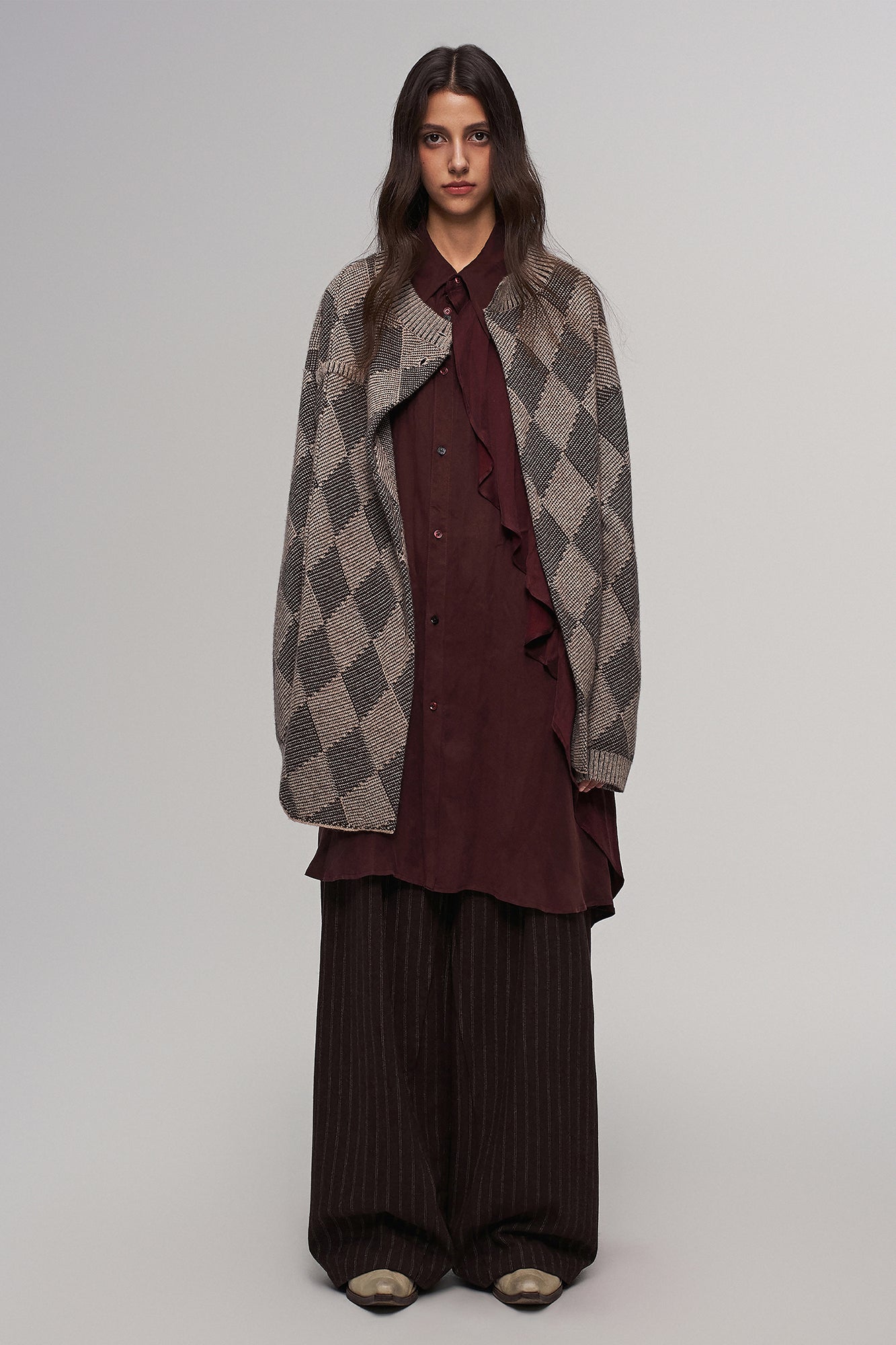 ILNya Nieternite Nifutur Wool-Blend Argyle Jacquard Cardigan Brown