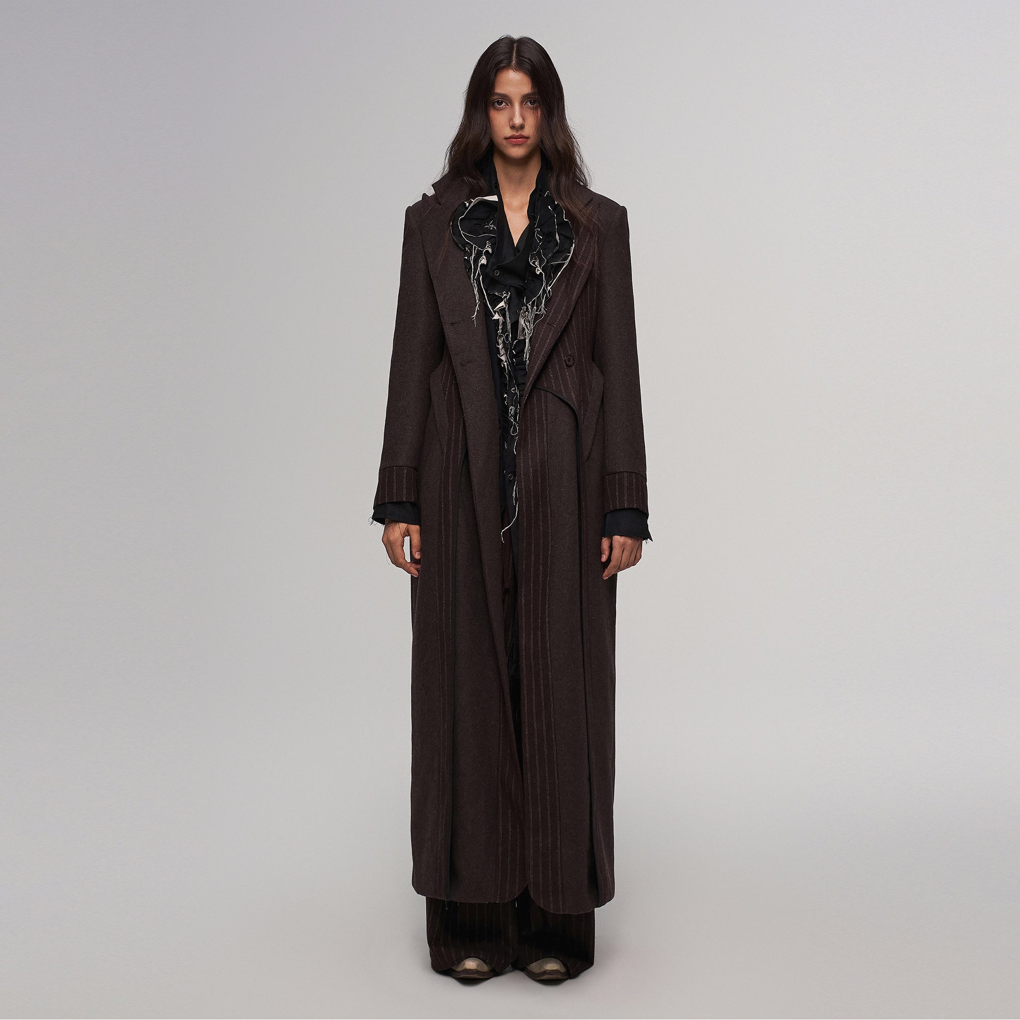 ILNya Nieternite Nifutur Tailored Stripe Paneled Wool-Blend Coat