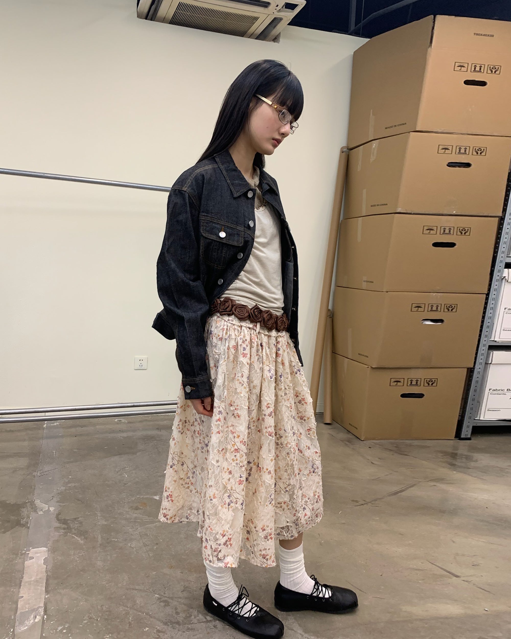 NEVERSEEZ Layered Sheer Floral Skirt