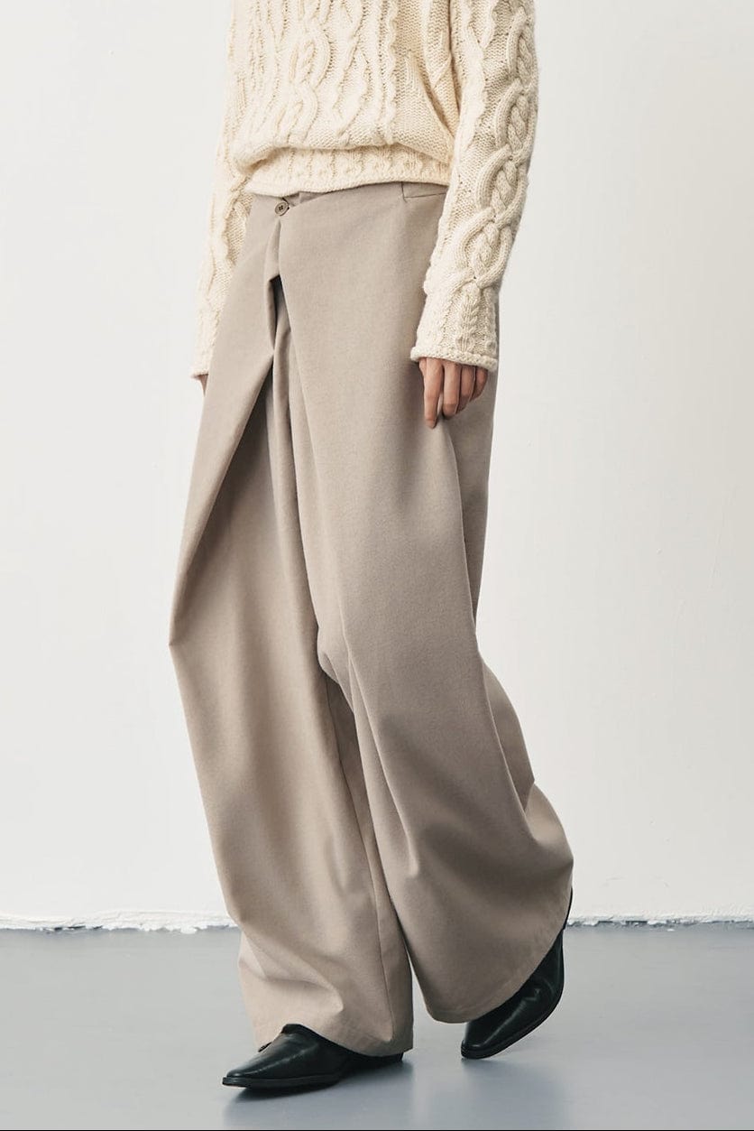 SAME FLOW Overlap Front Woolen Blend Kendo Trousers