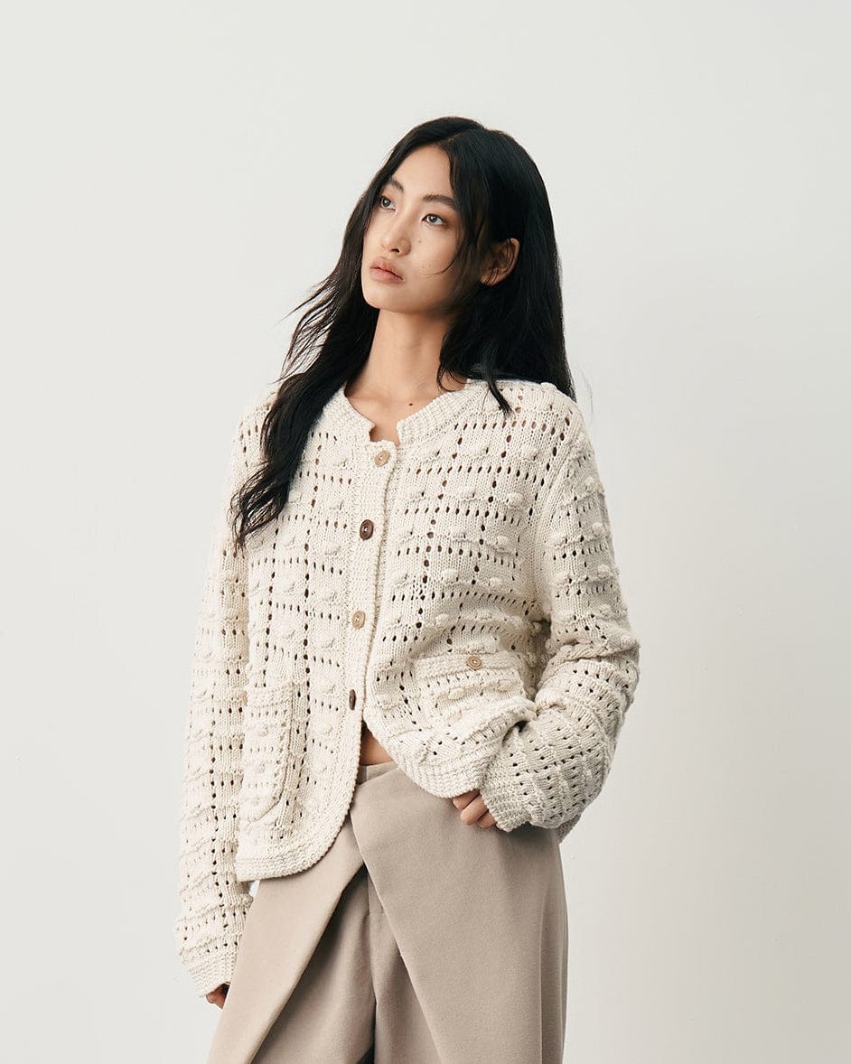 SAME FLOW Hollow Woven Bubble Knit Cardigan