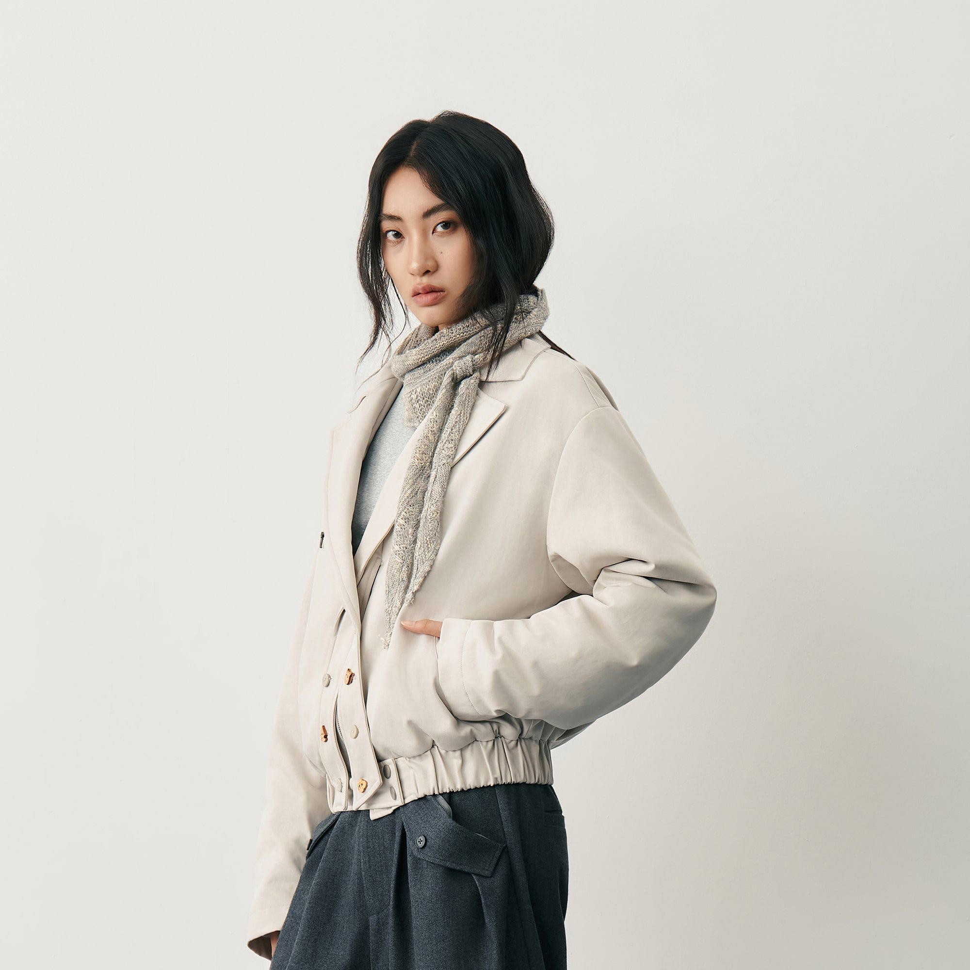 SAME FLOW Twisted Button Placket Lapel Collar Jacket