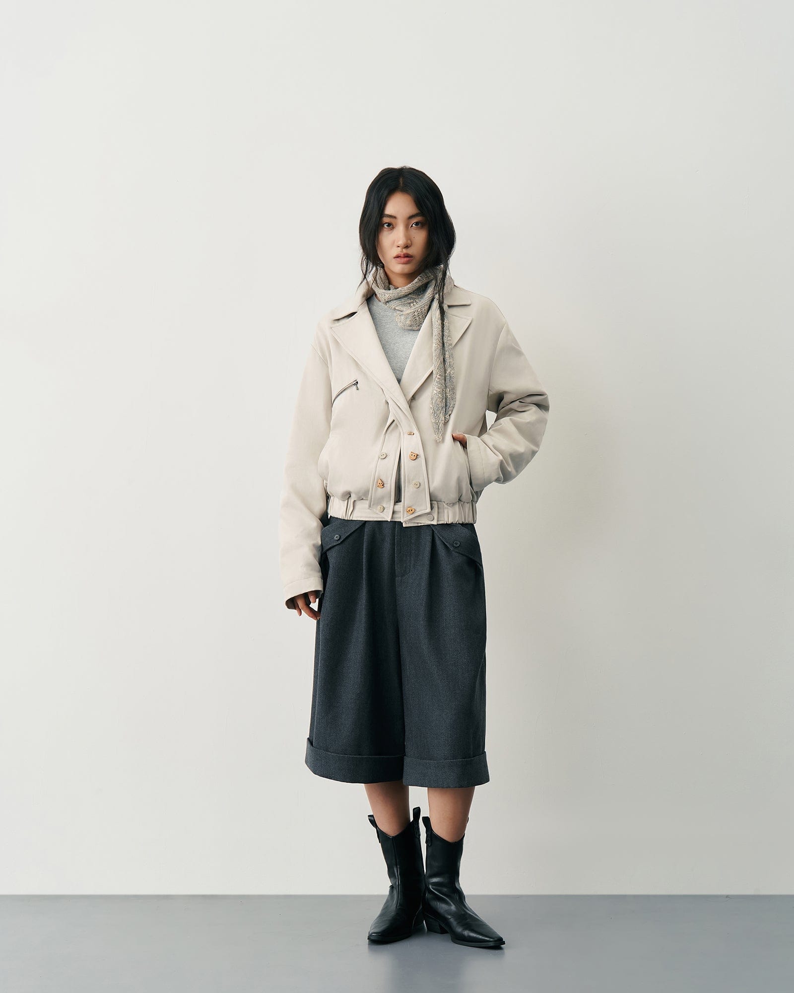 SAME FLOW Twisted Button Placket Lapel Collar Jacket