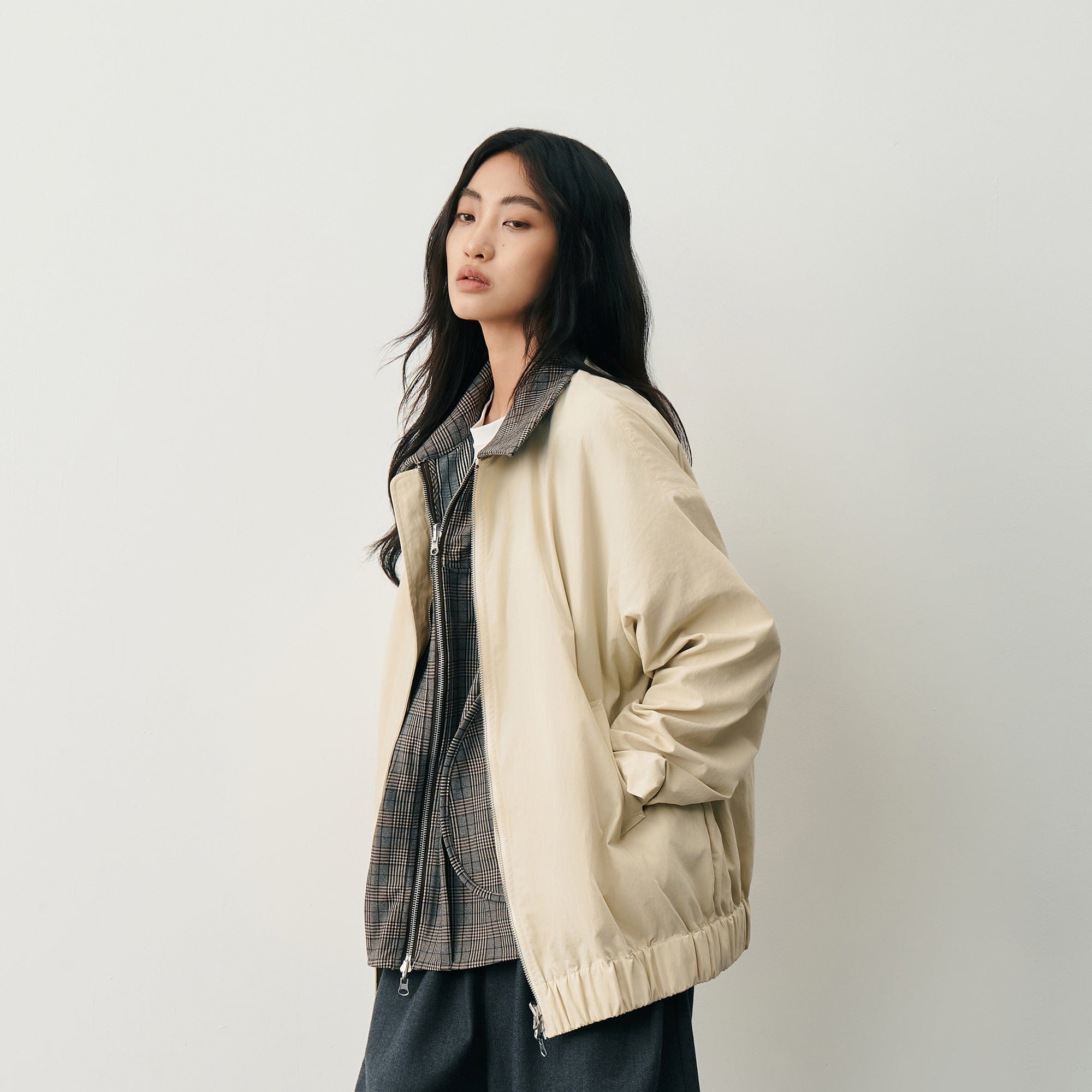 SAME FLOW Retro Reversible Plaid Layered Jacket