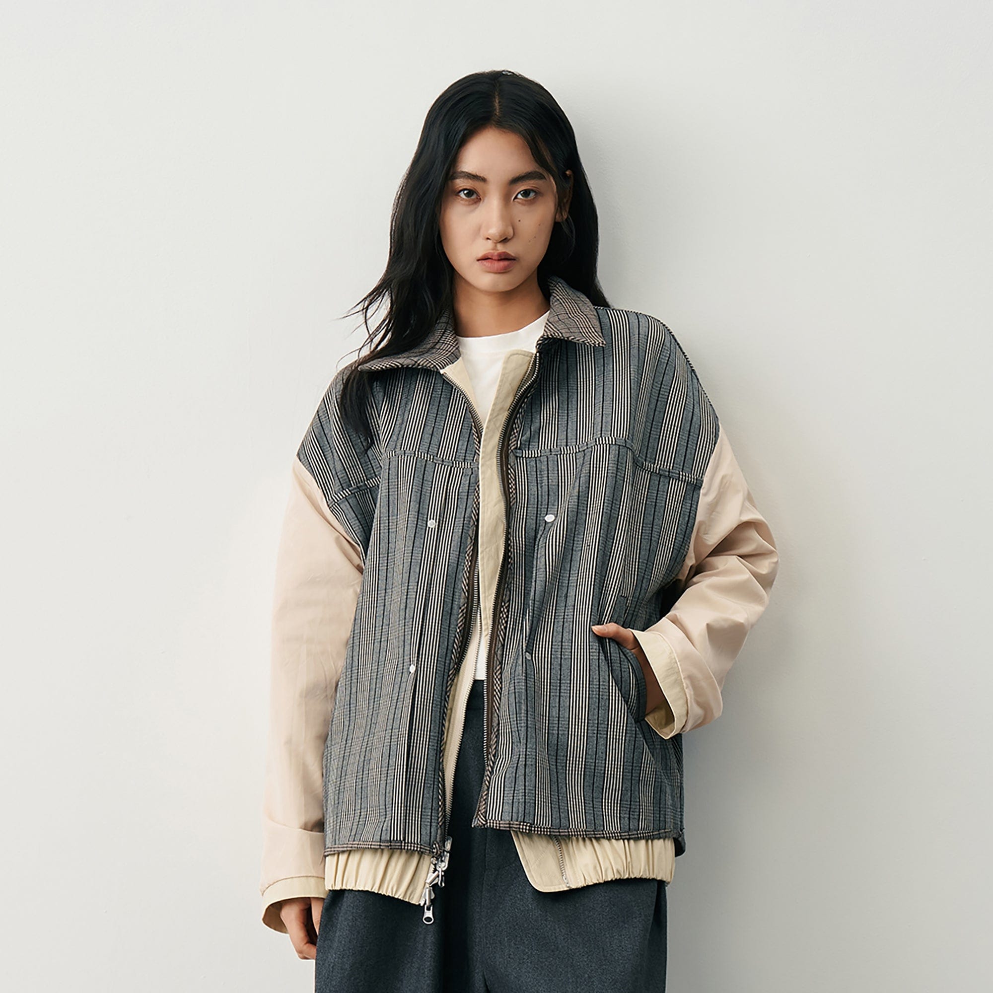 SAME FLOW Retro Reversible Plaid Layered Jacket