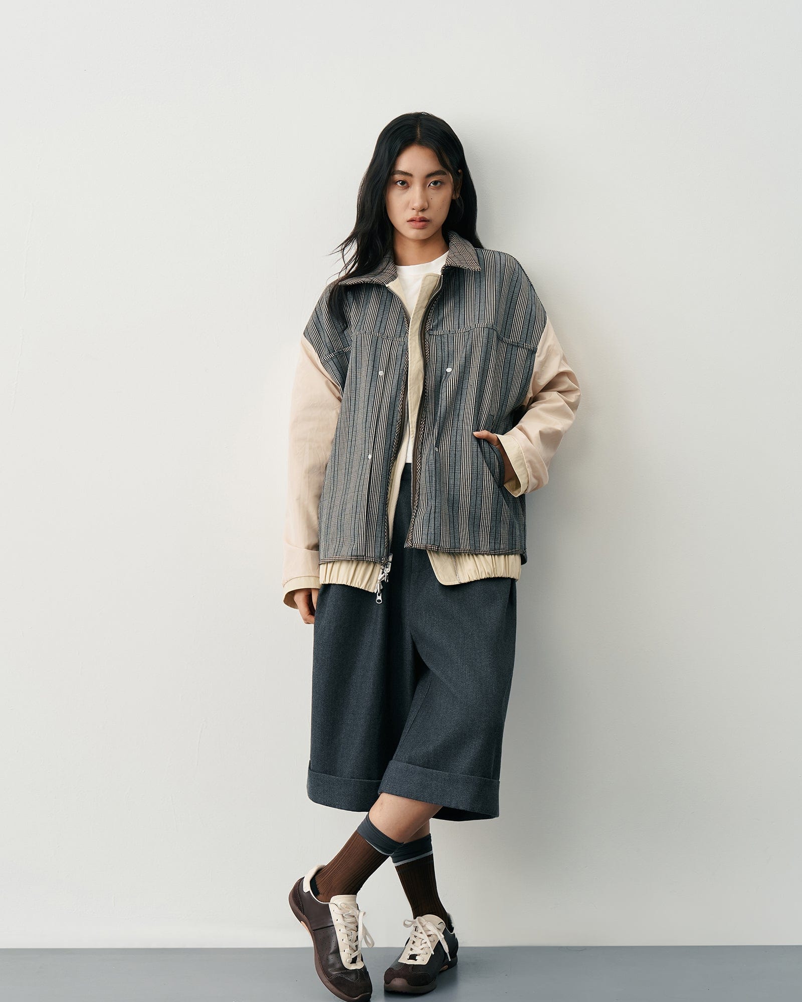 SAME FLOW Retro Reversible Plaid Layered Jacket