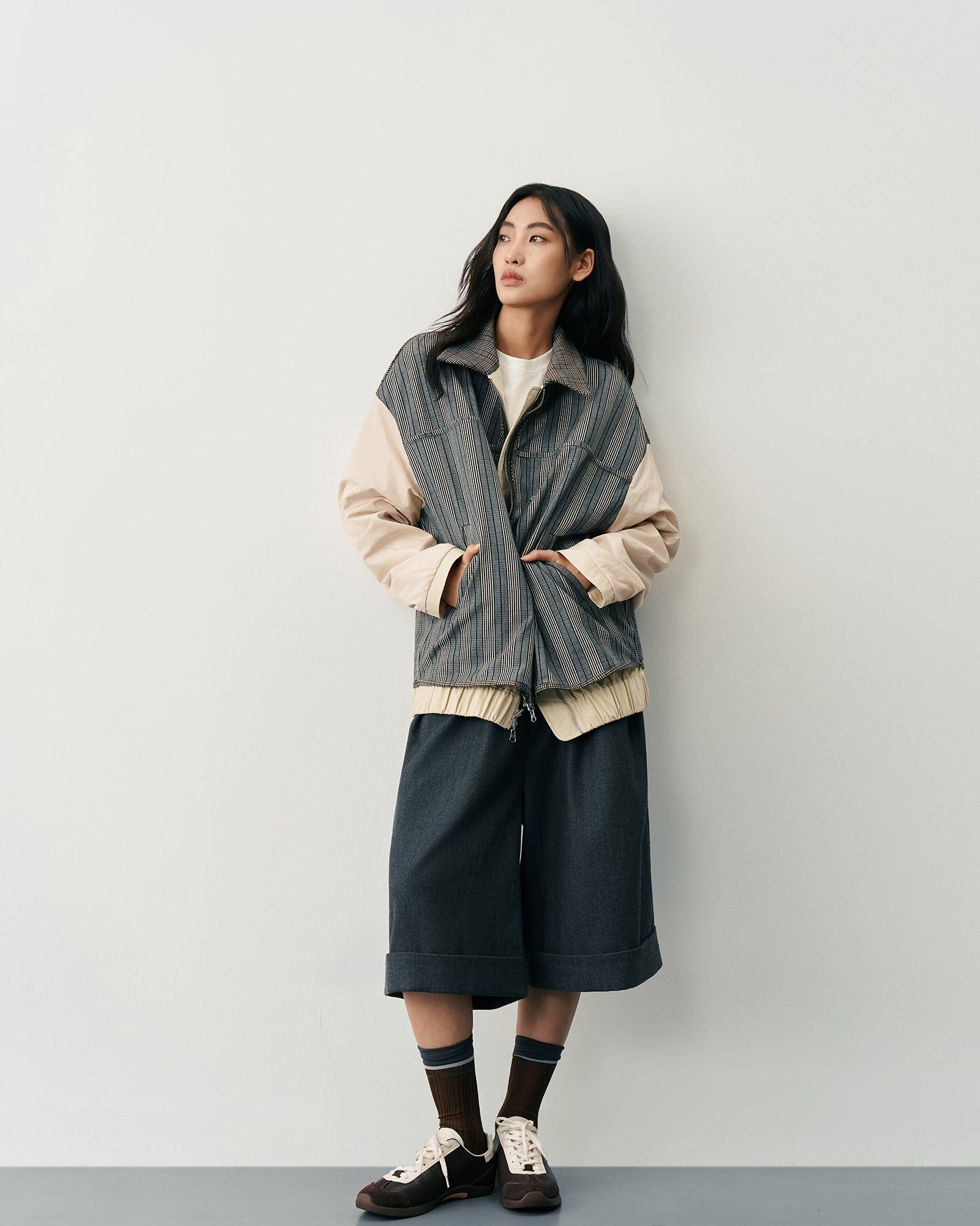 SAME FLOW Retro Reversible Plaid Layered Jacket