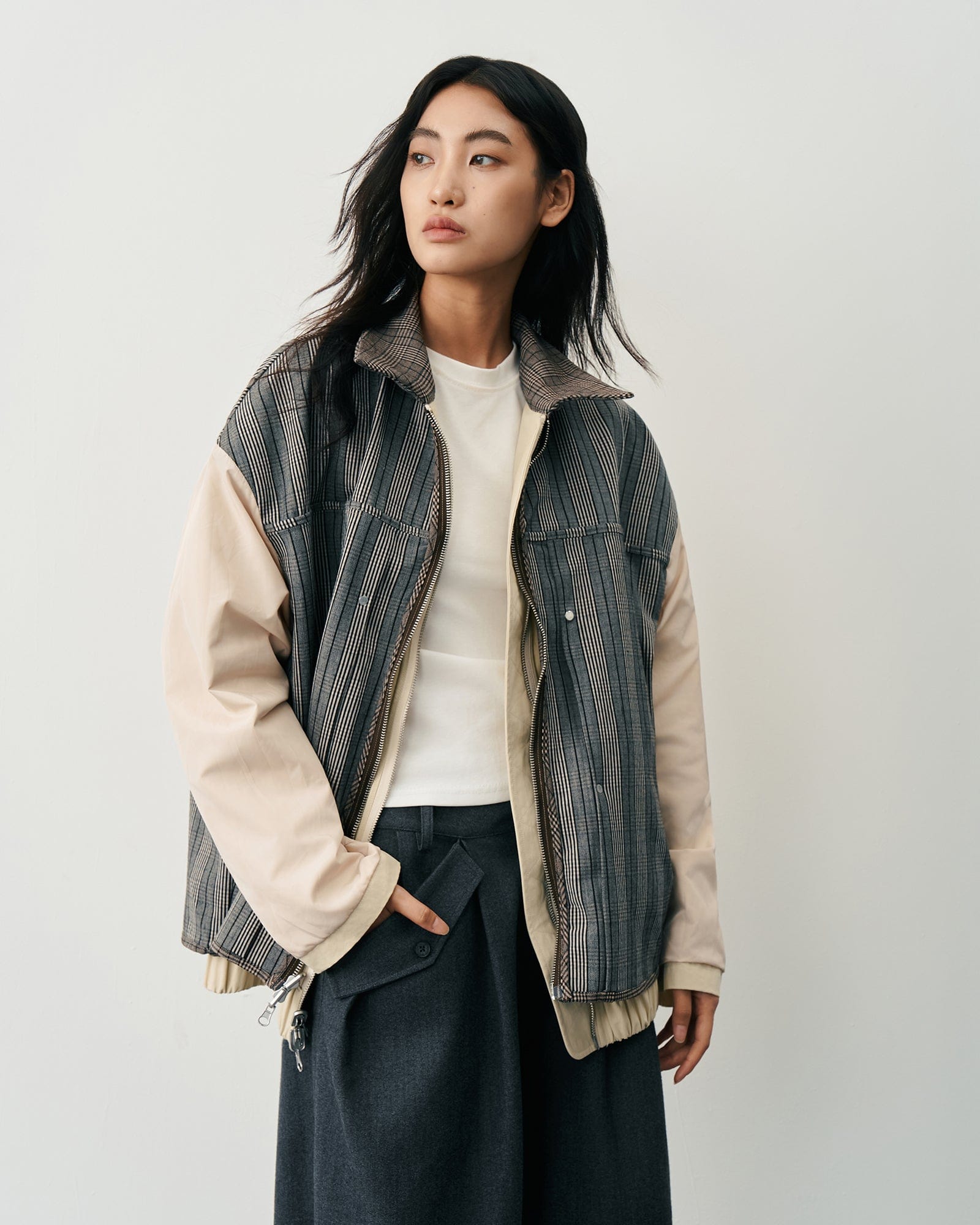 SAME FLOW Retro Reversible Plaid Layered Jacket