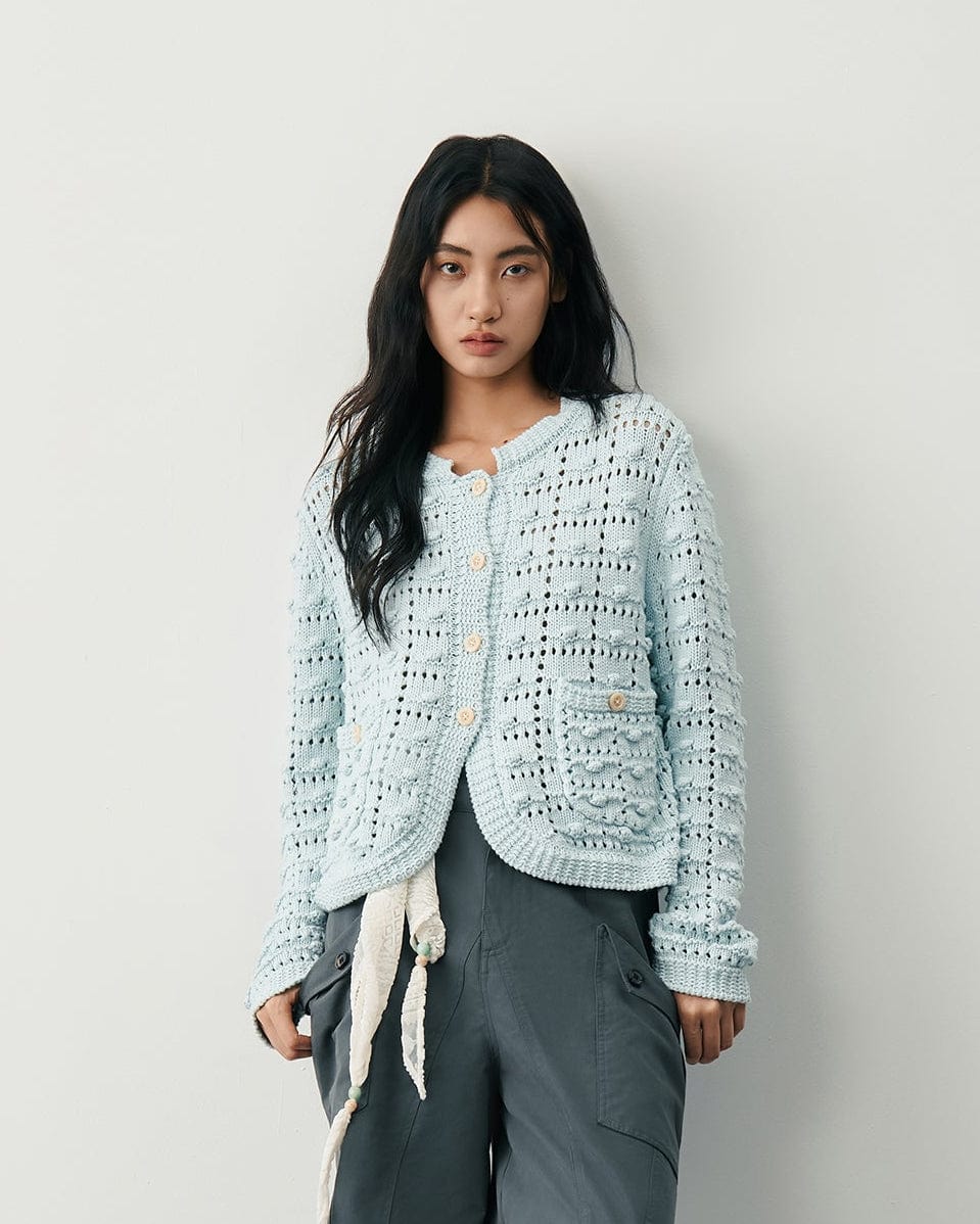 SAME FLOW Hollow Woven Bubble Knit Cardigan