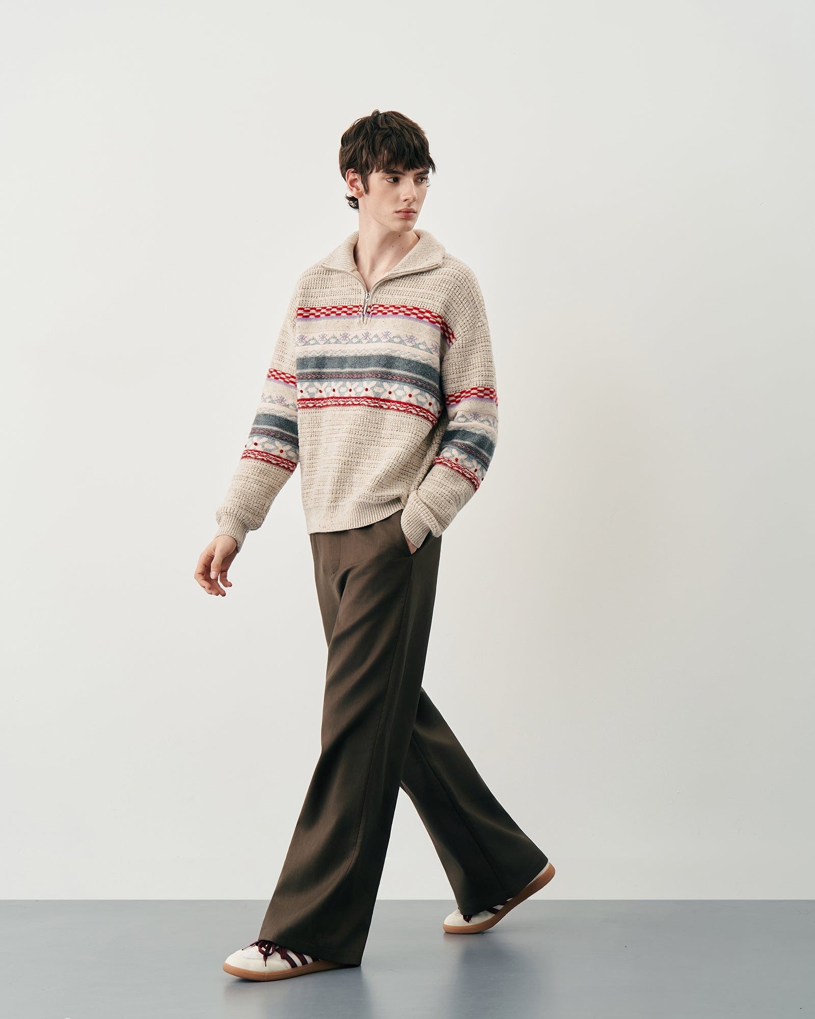 SAME FLOW Fair Isle Half-Zip Oversized Sweater