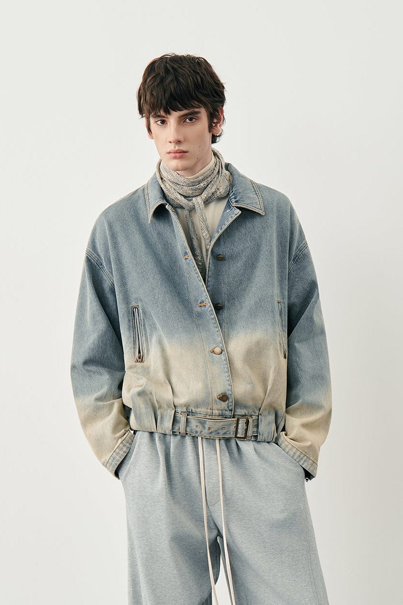 SAME FLOW Distressed Washed Gradient Denim Jacket