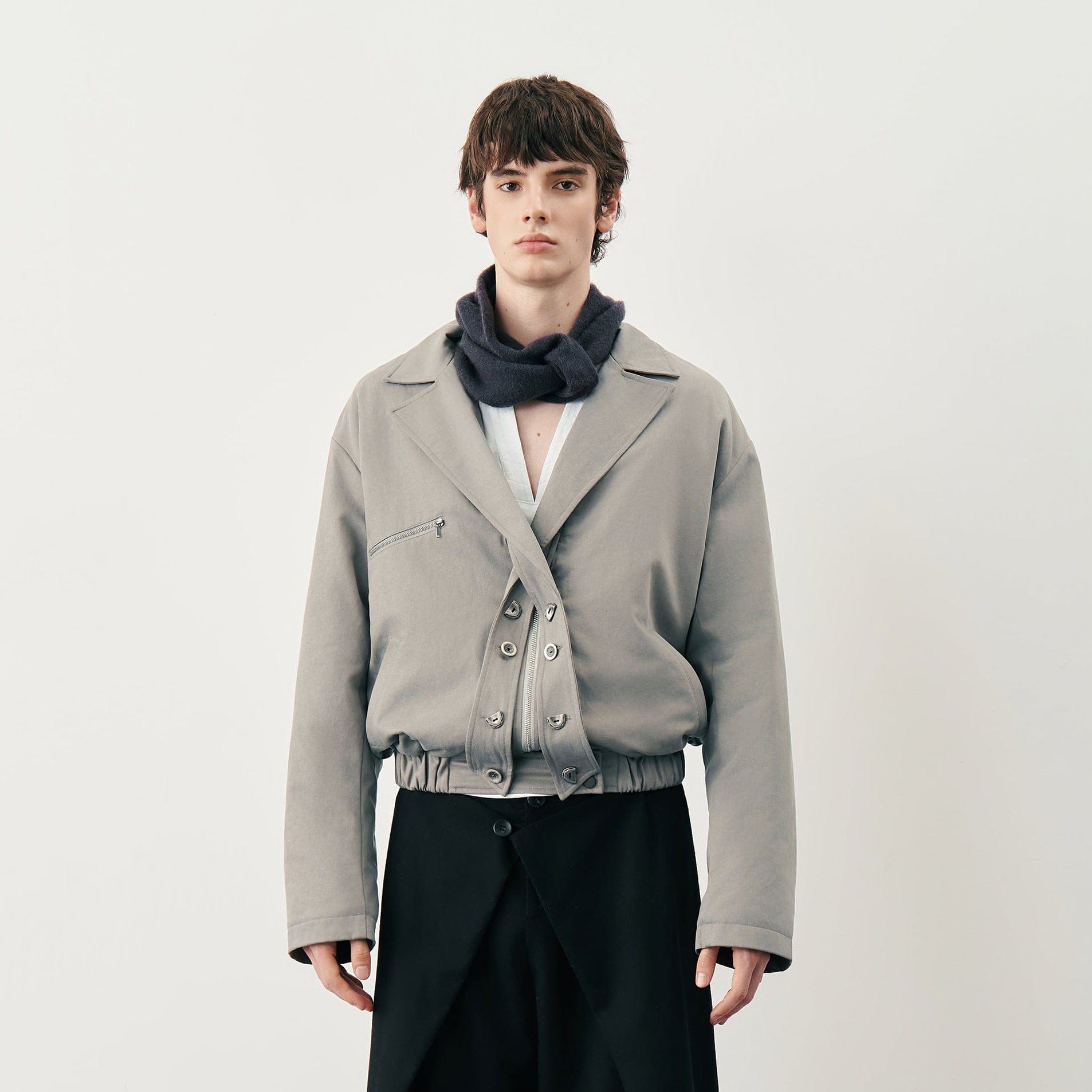 SAME FLOW Twisted Button Placket Lapel Collar Jacket