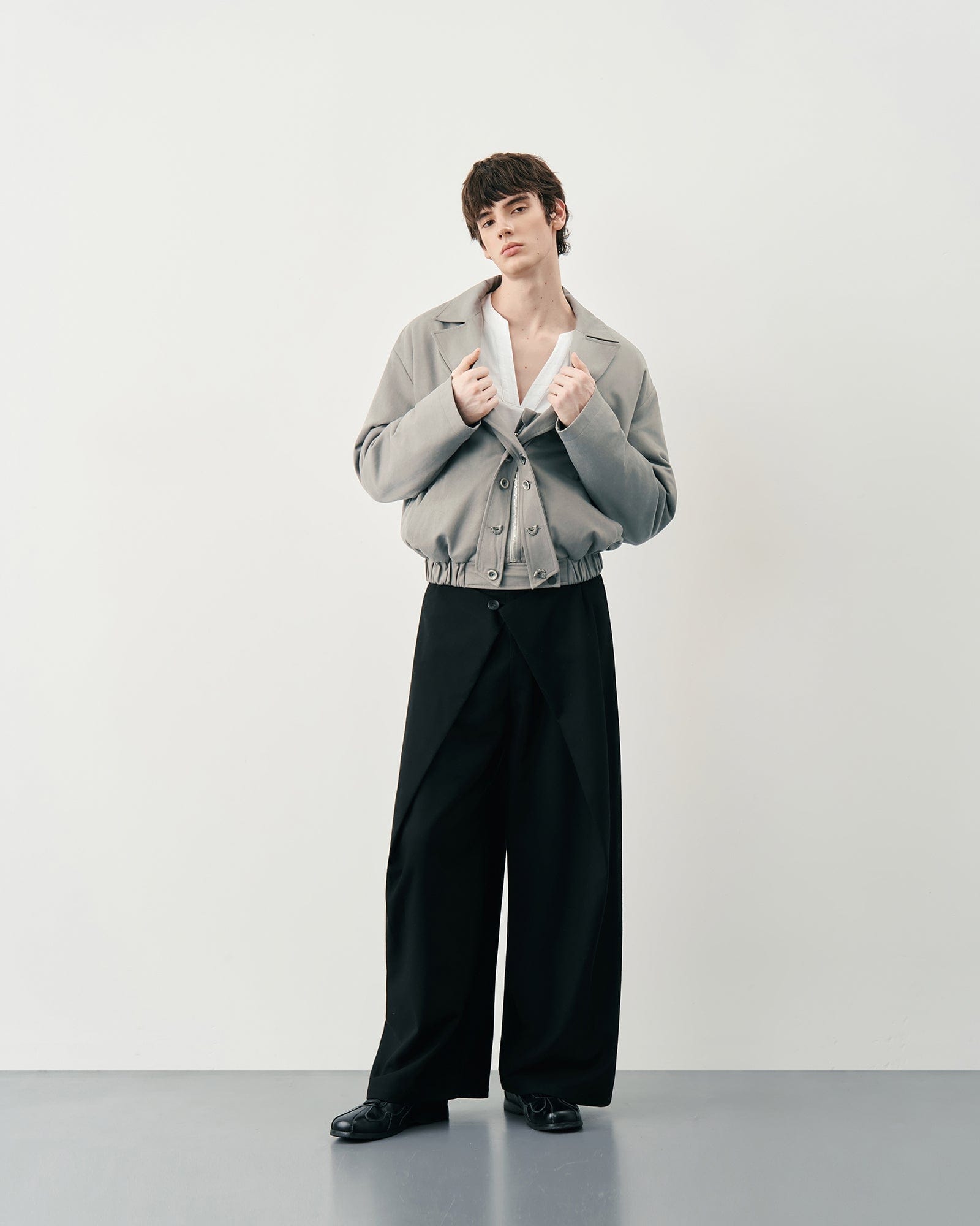 SAME FLOW Twisted Button Placket Lapel Collar Jacket