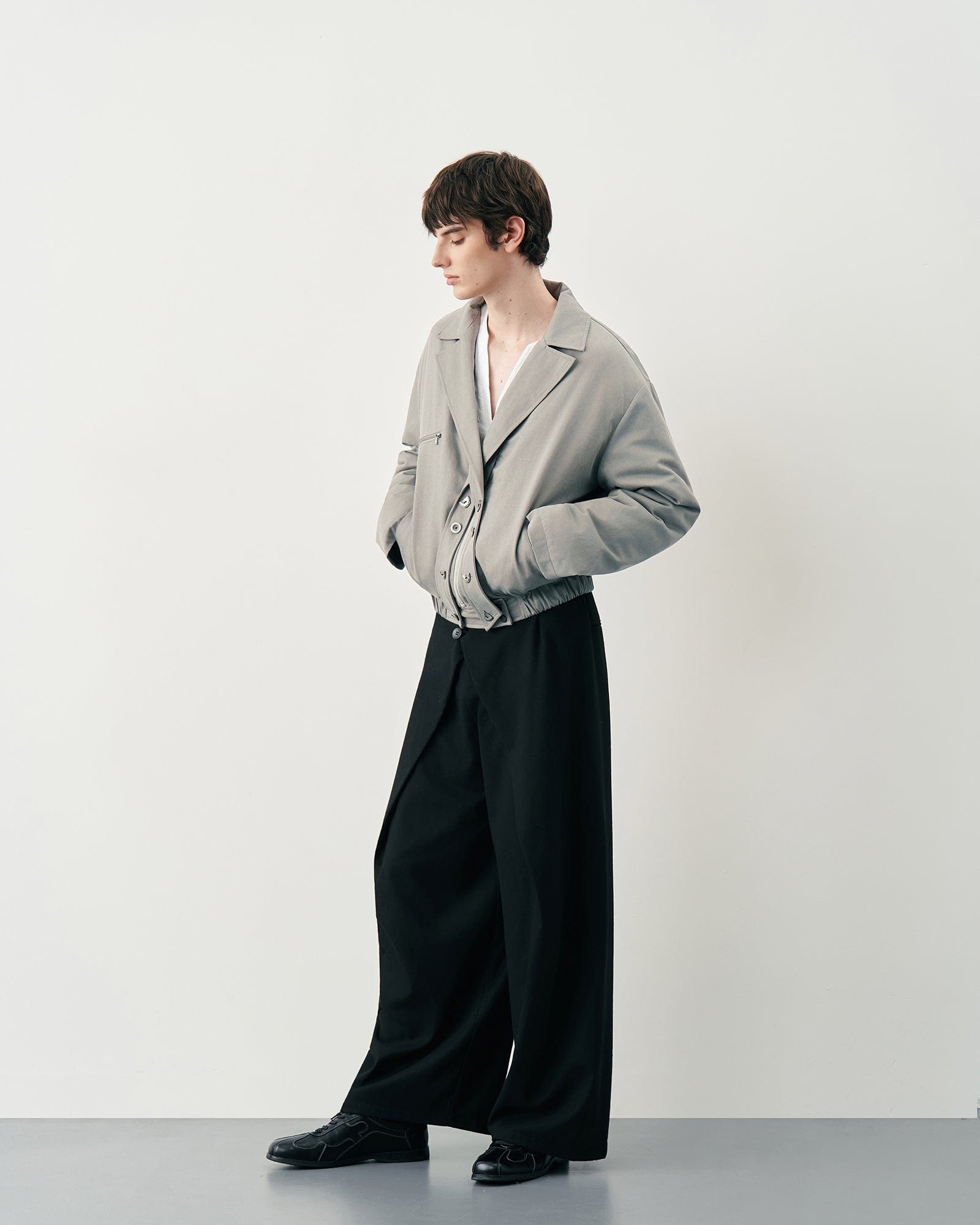 SAME FLOW Twisted Button Placket Lapel Collar Jacket