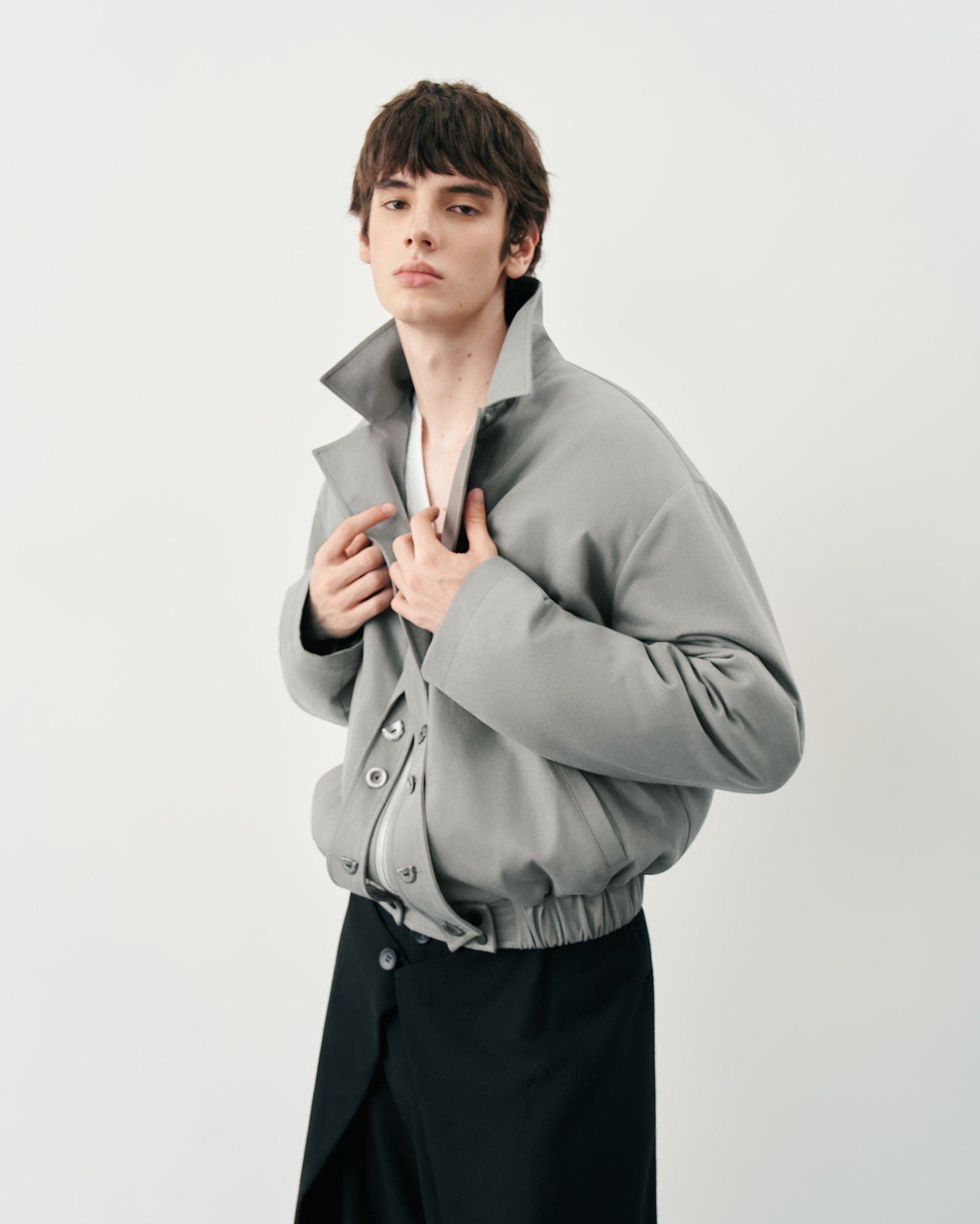 SAME FLOW Twisted Button Placket Lapel Collar Jacket