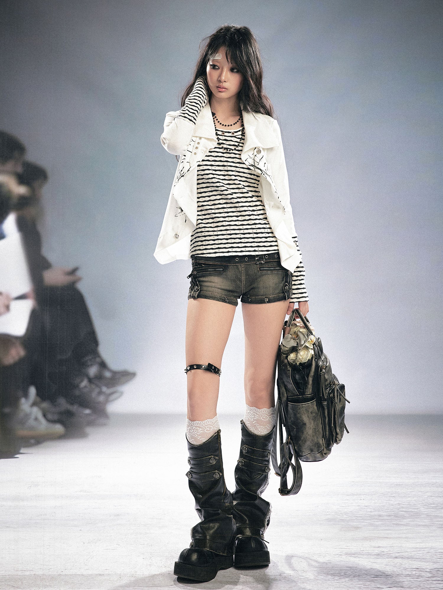 CESTNOUS Triple Belt Washed Denim Shorts