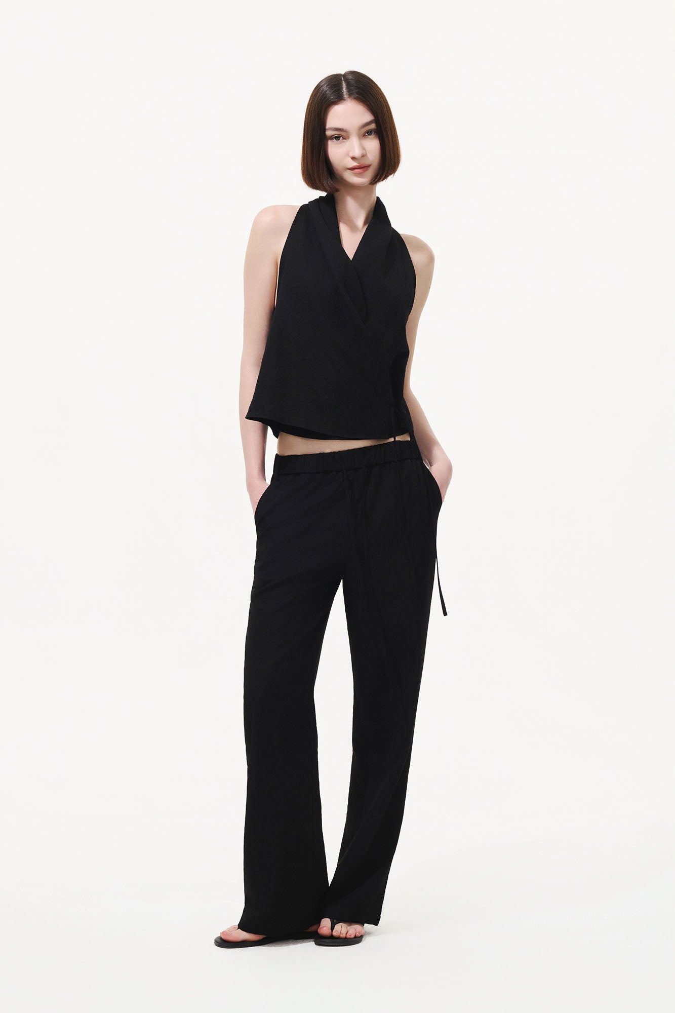 ARTIFICIAL WORLD Draped Drawstring Wide-Leg Pants