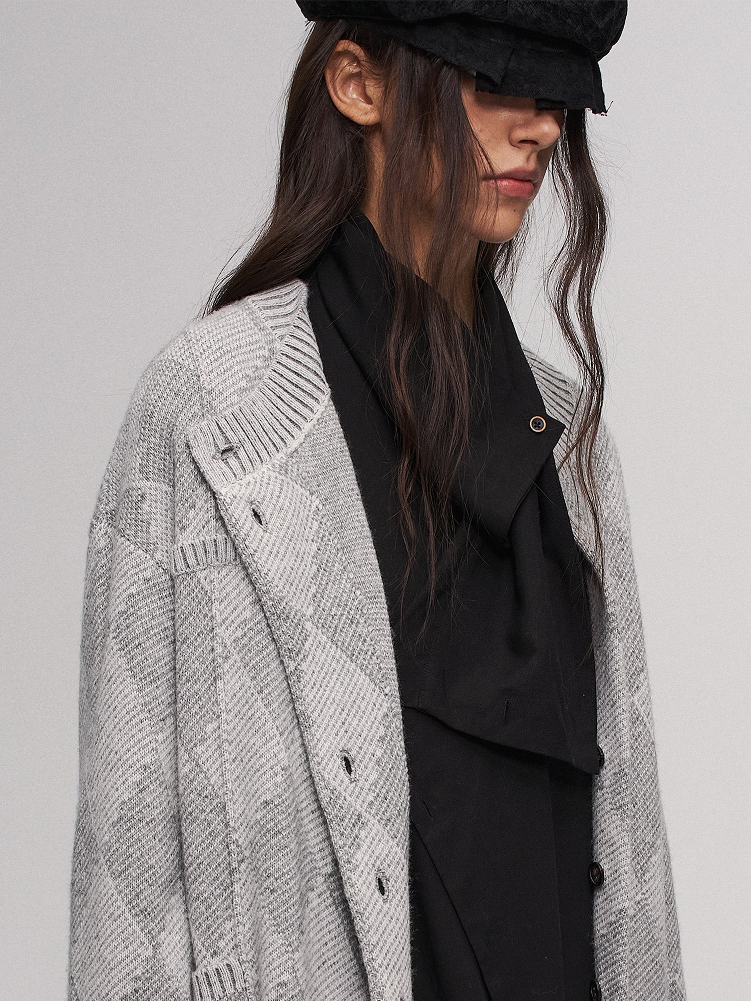 ILNya Nieternite Nifutur Wool-Blend Argyle Jacquard Cardigan Gray