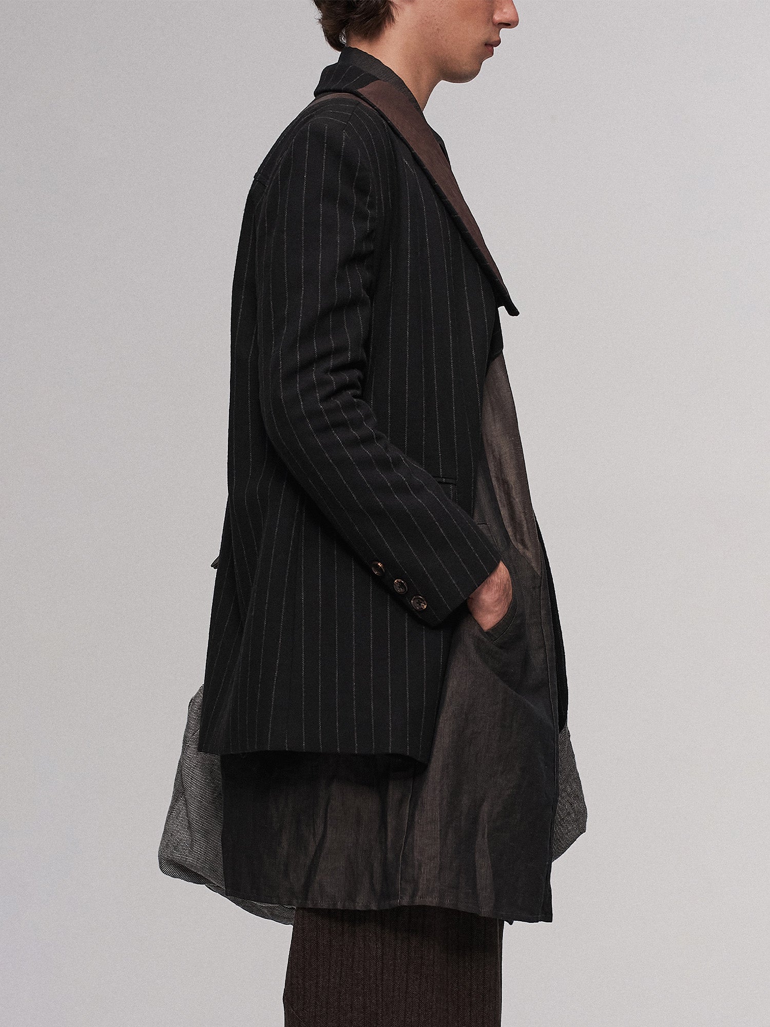 ILNya Nieternite Nifutur Asym Pinstripe Draped Flap Wool Blazer