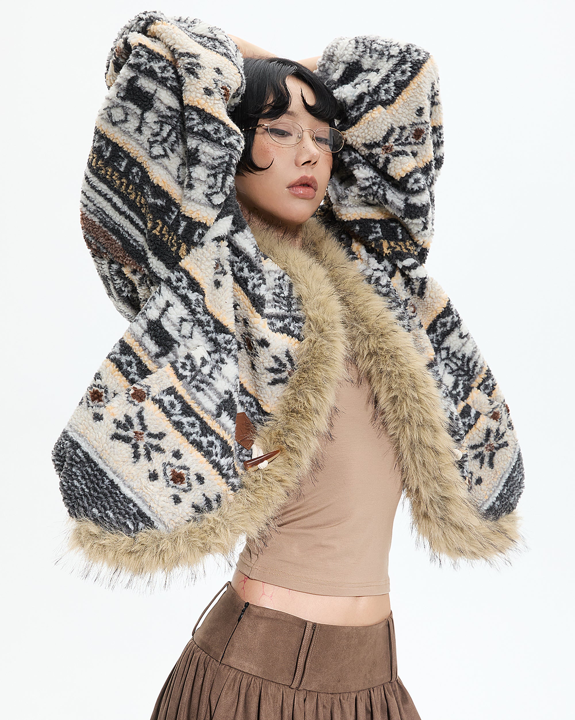 AE30 SAINT Toggle Clasps Fair Isle Sherpa Coat