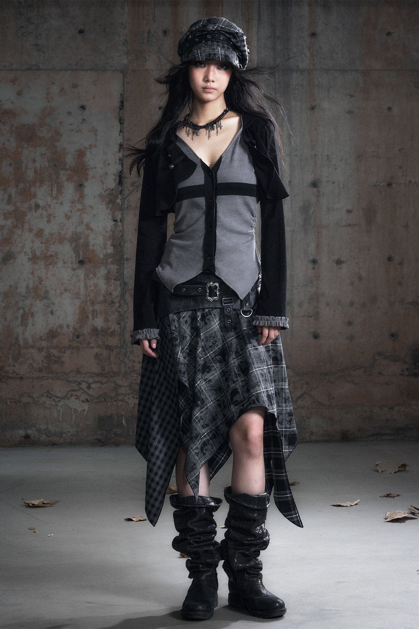 CESTNOUS Layered Hooded Ruched Cinched Waist Top